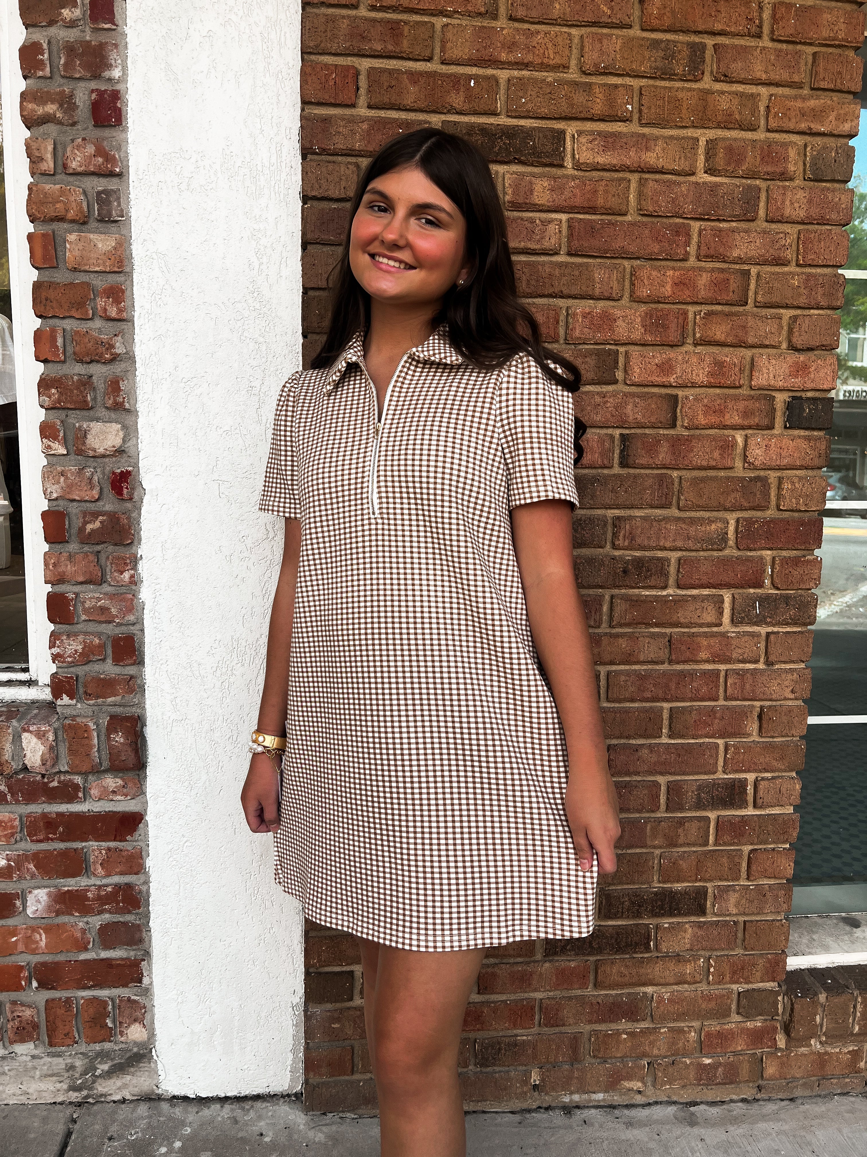 Camel Gingham Dress