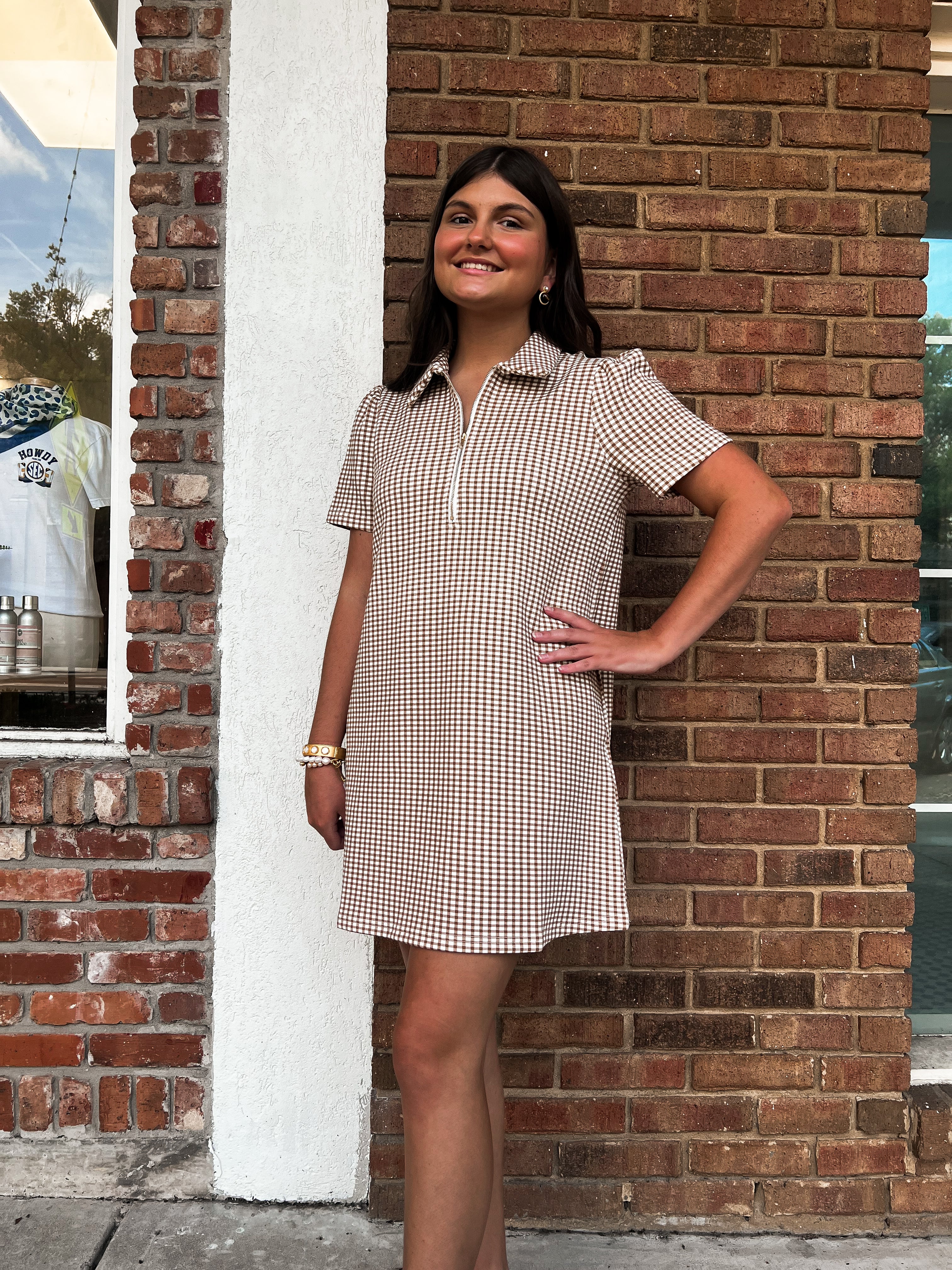 Camel Gingham Dress
