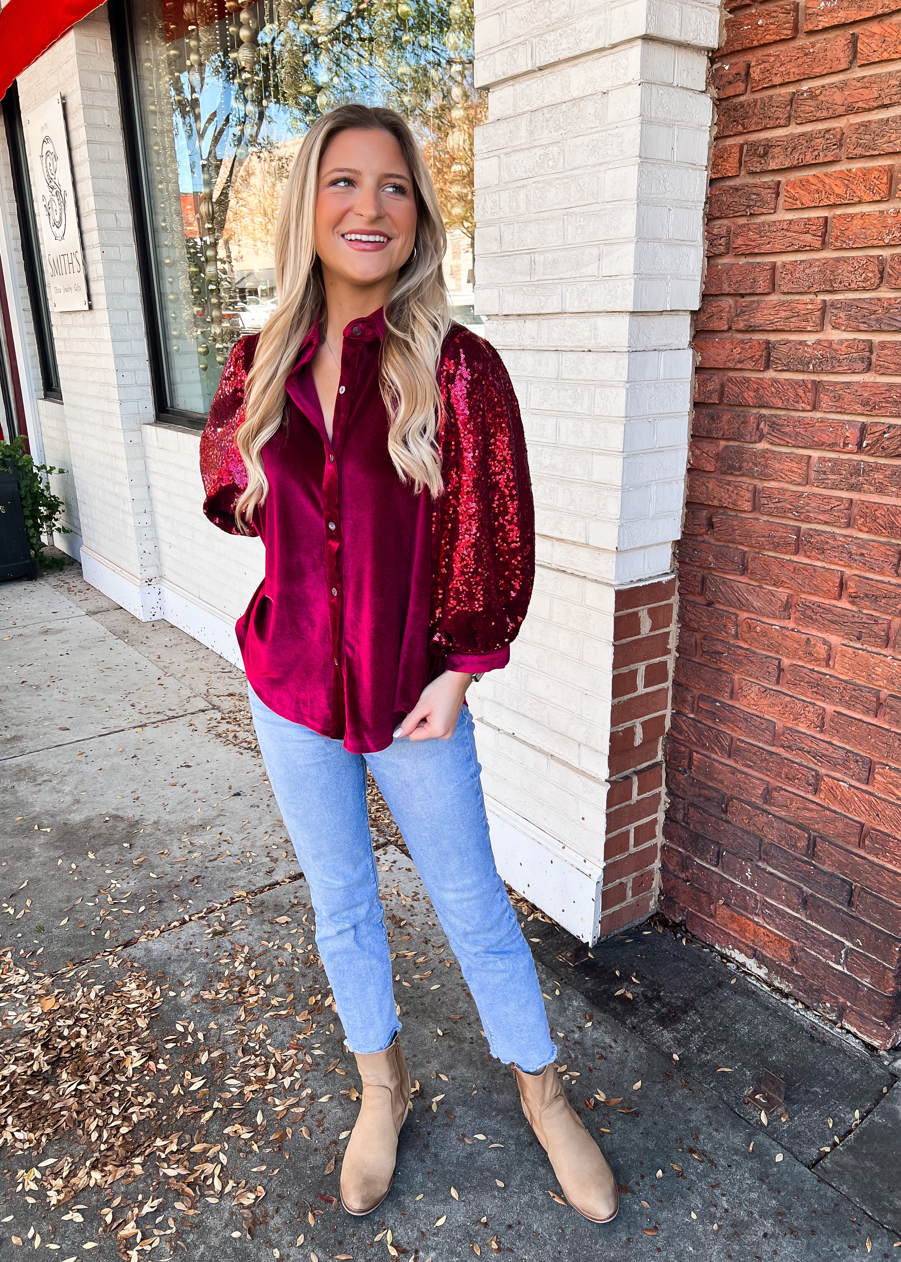 Ruby Sequined Button Up