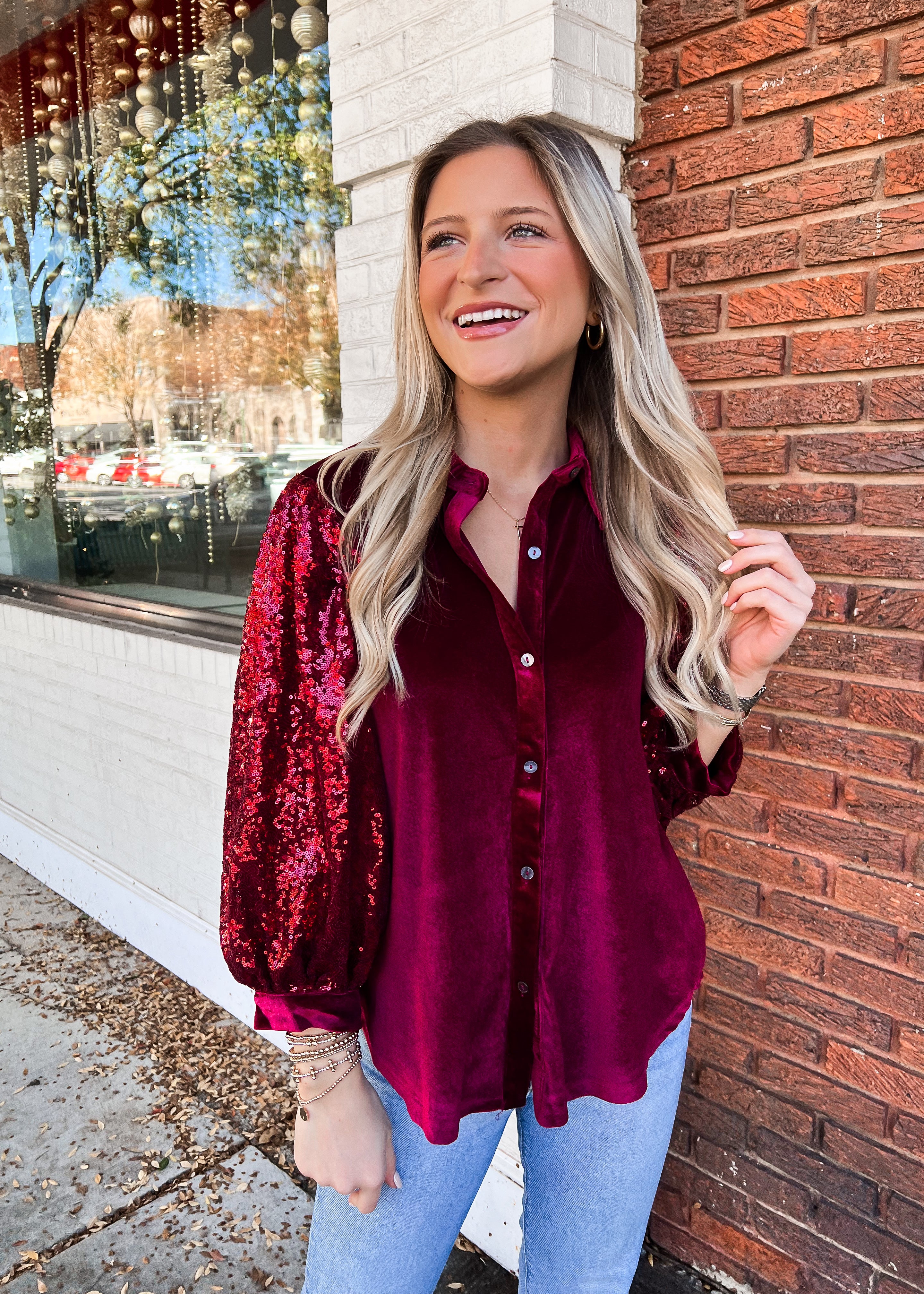 Ruby Sequined Button Up