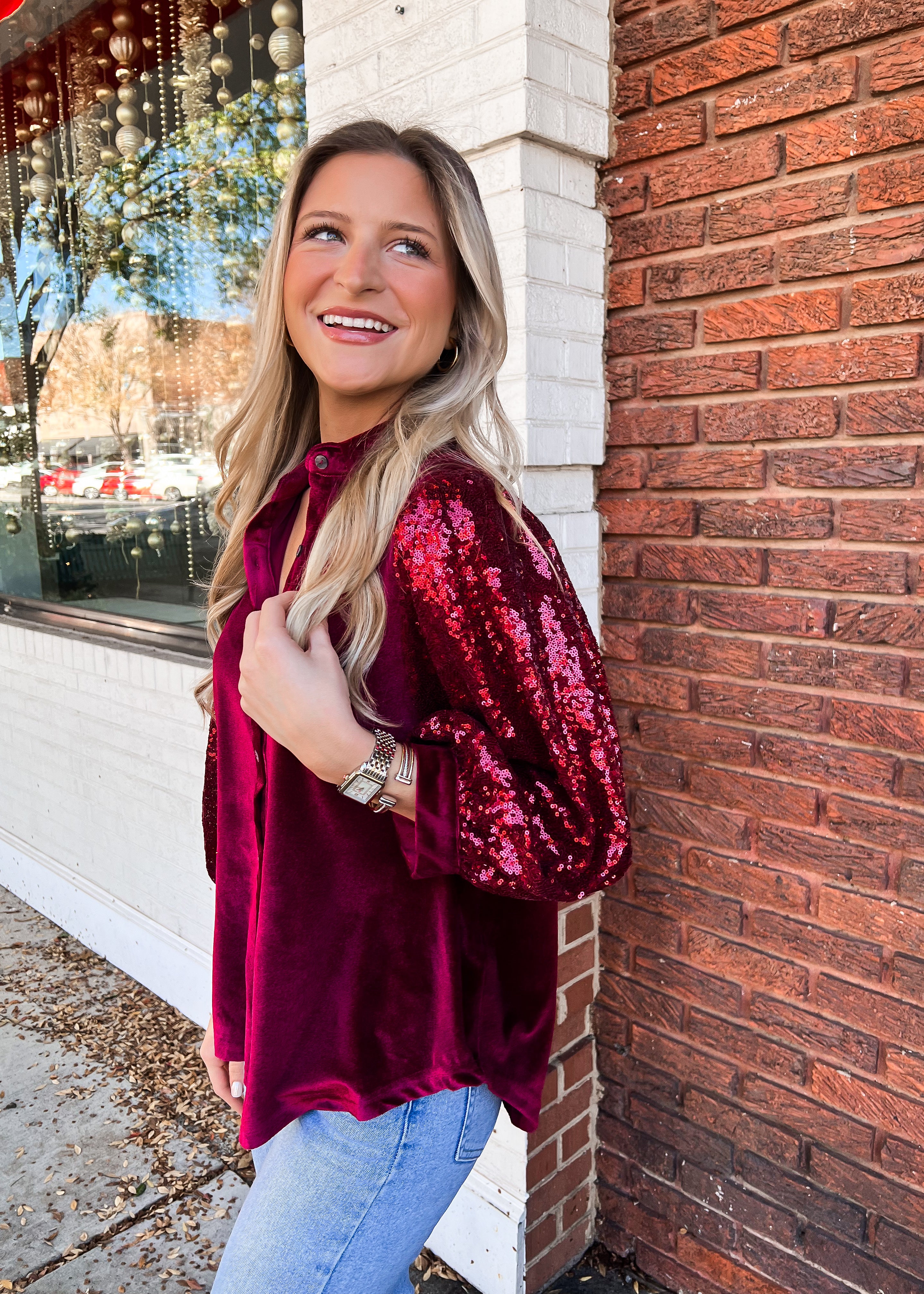 Ruby Sequined Button Up