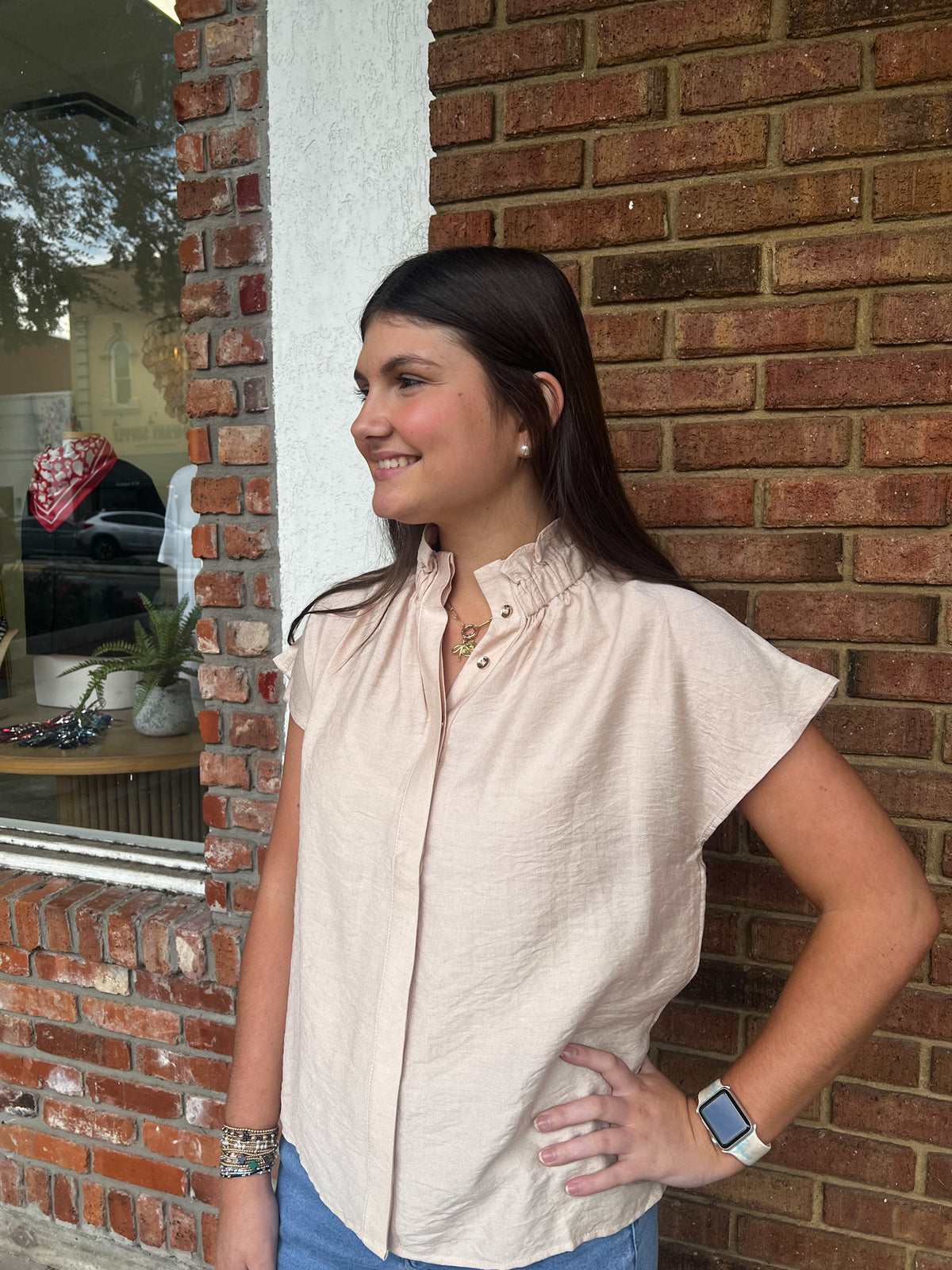 Penni Ecru Button Top