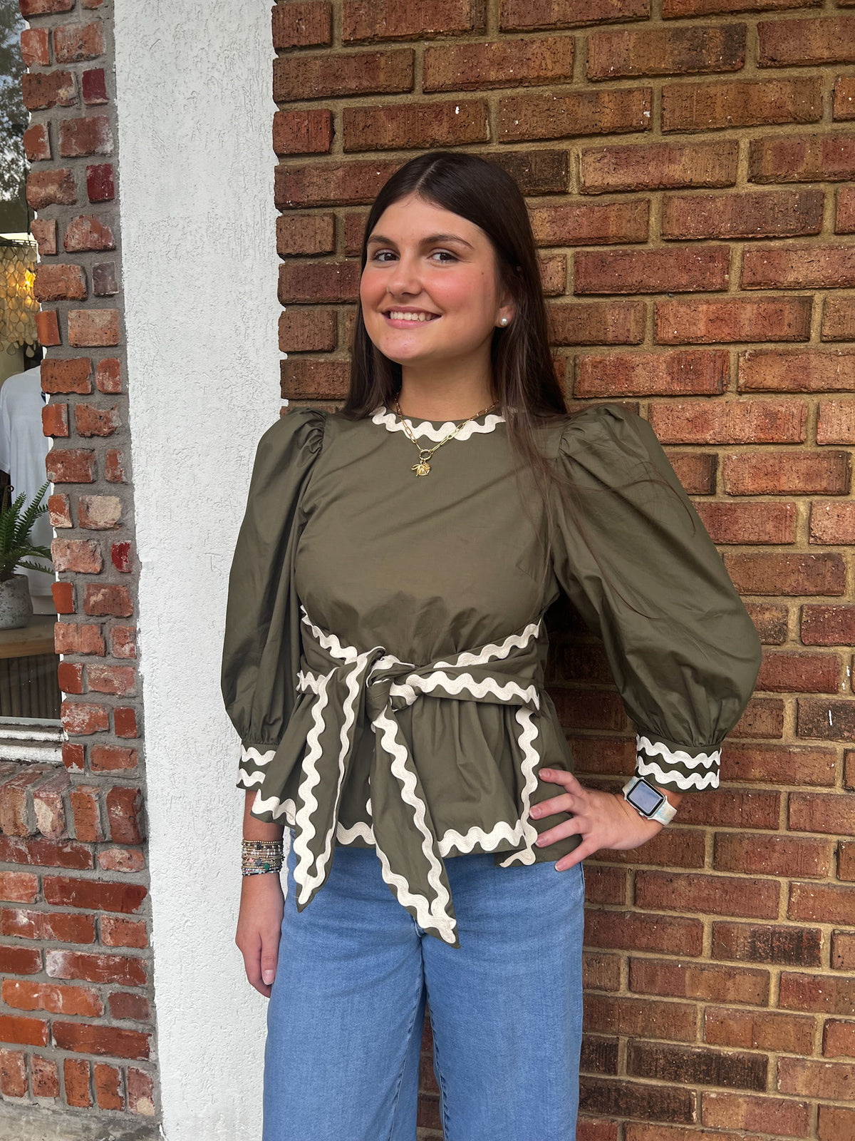 Vivian Olive Ric Rac Top