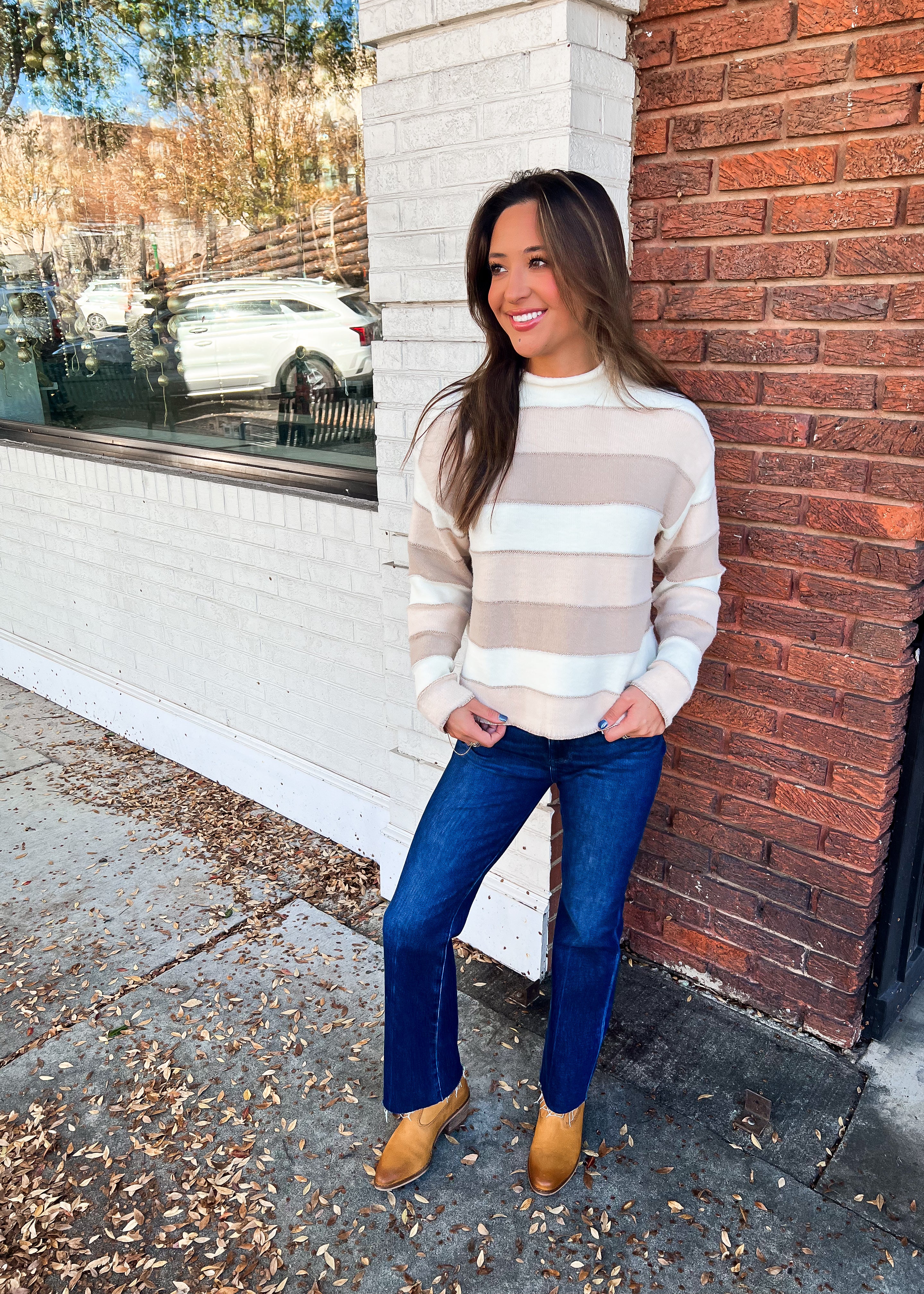 THML: Marcie Striped Sweater, Beige