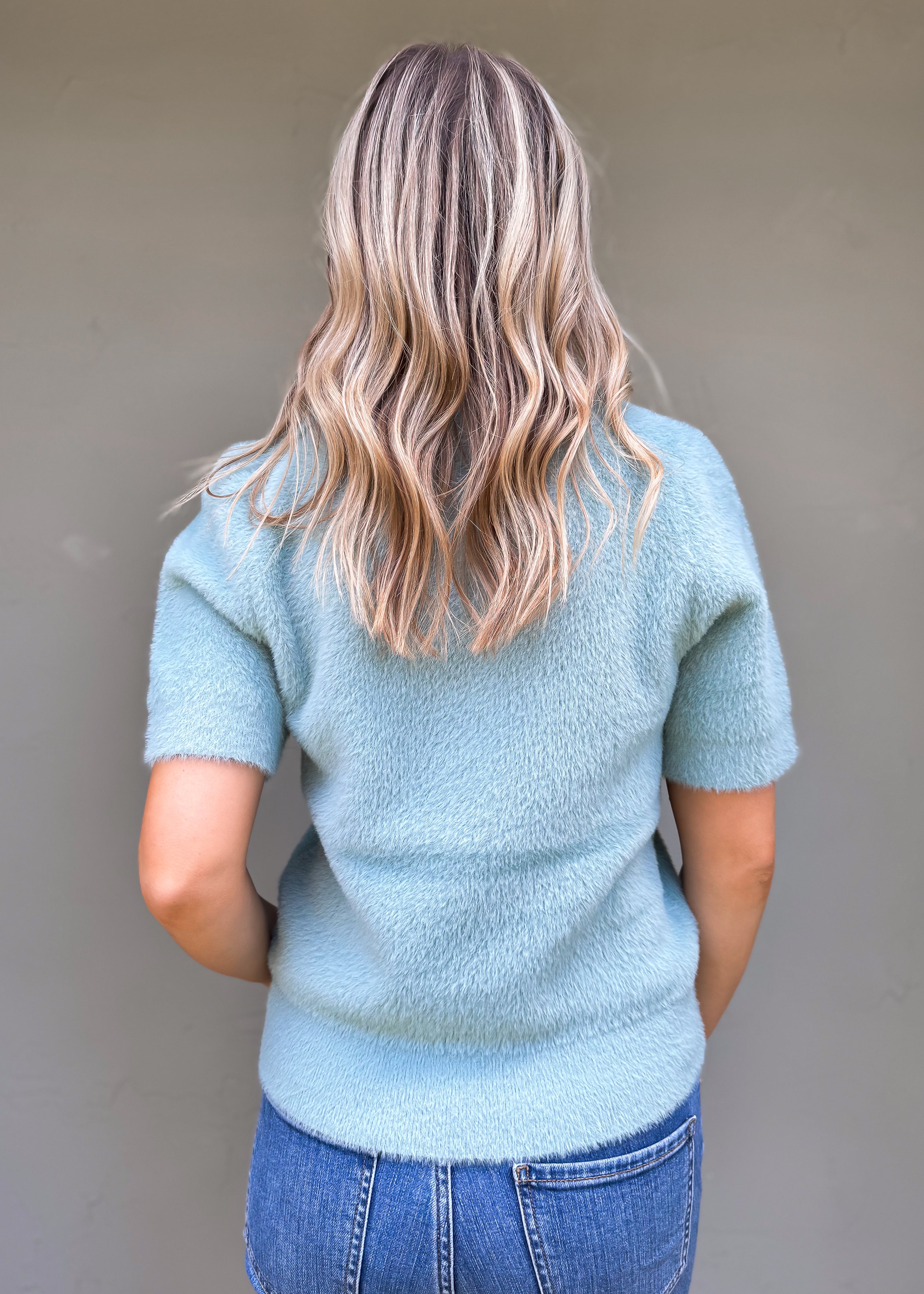 Another Love: Susie Short Sleeve Crew Neck Sweater, Slate Blue