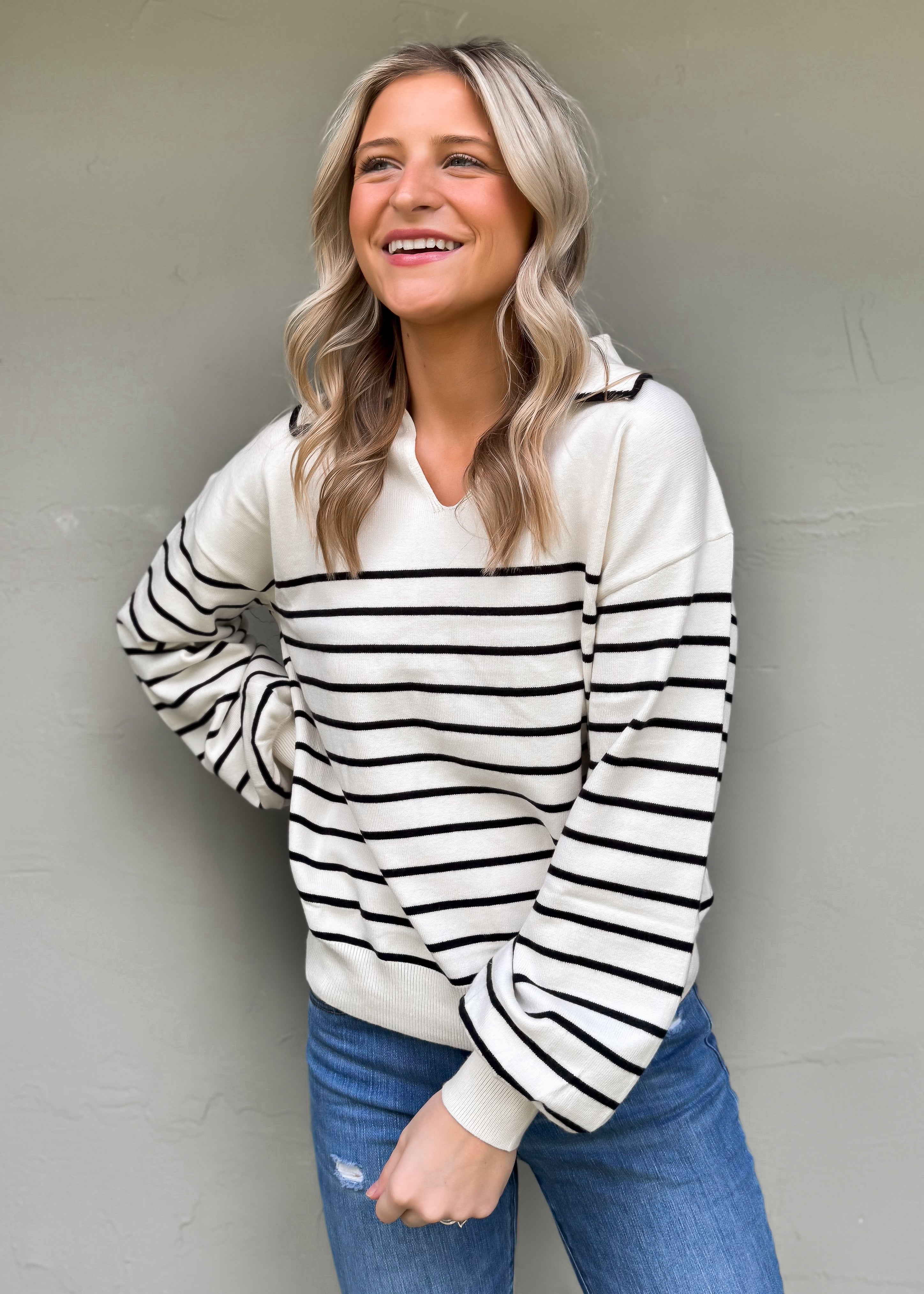 Striped Collared Knit Sweater