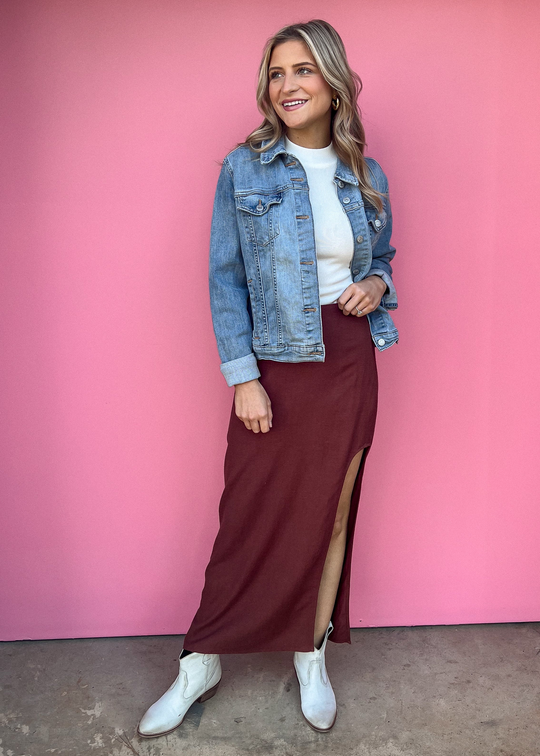 Maxi Skirt with Side Slit, Chocolate