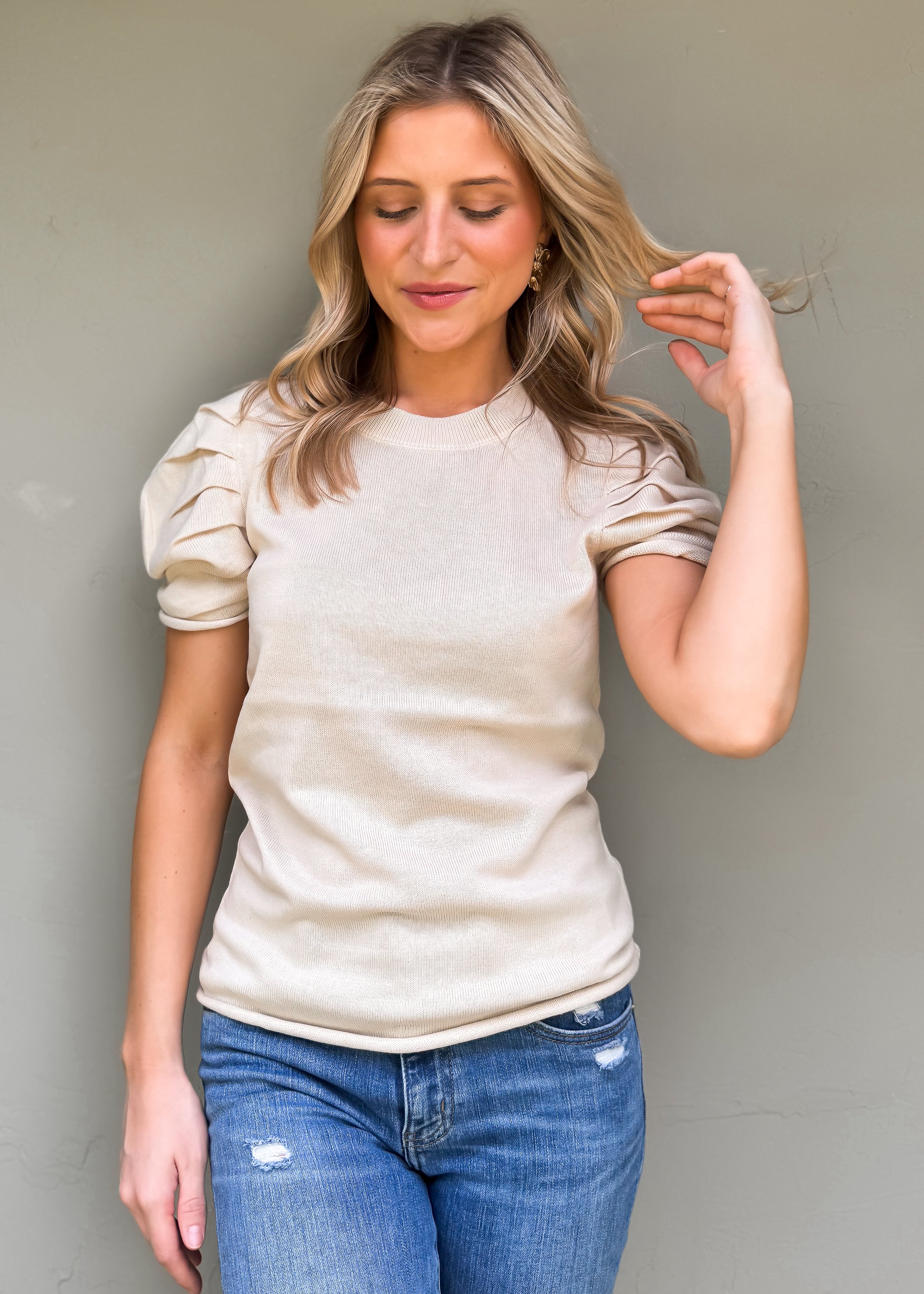 Another Love: Nahla Puff Sleeve Top, Birch