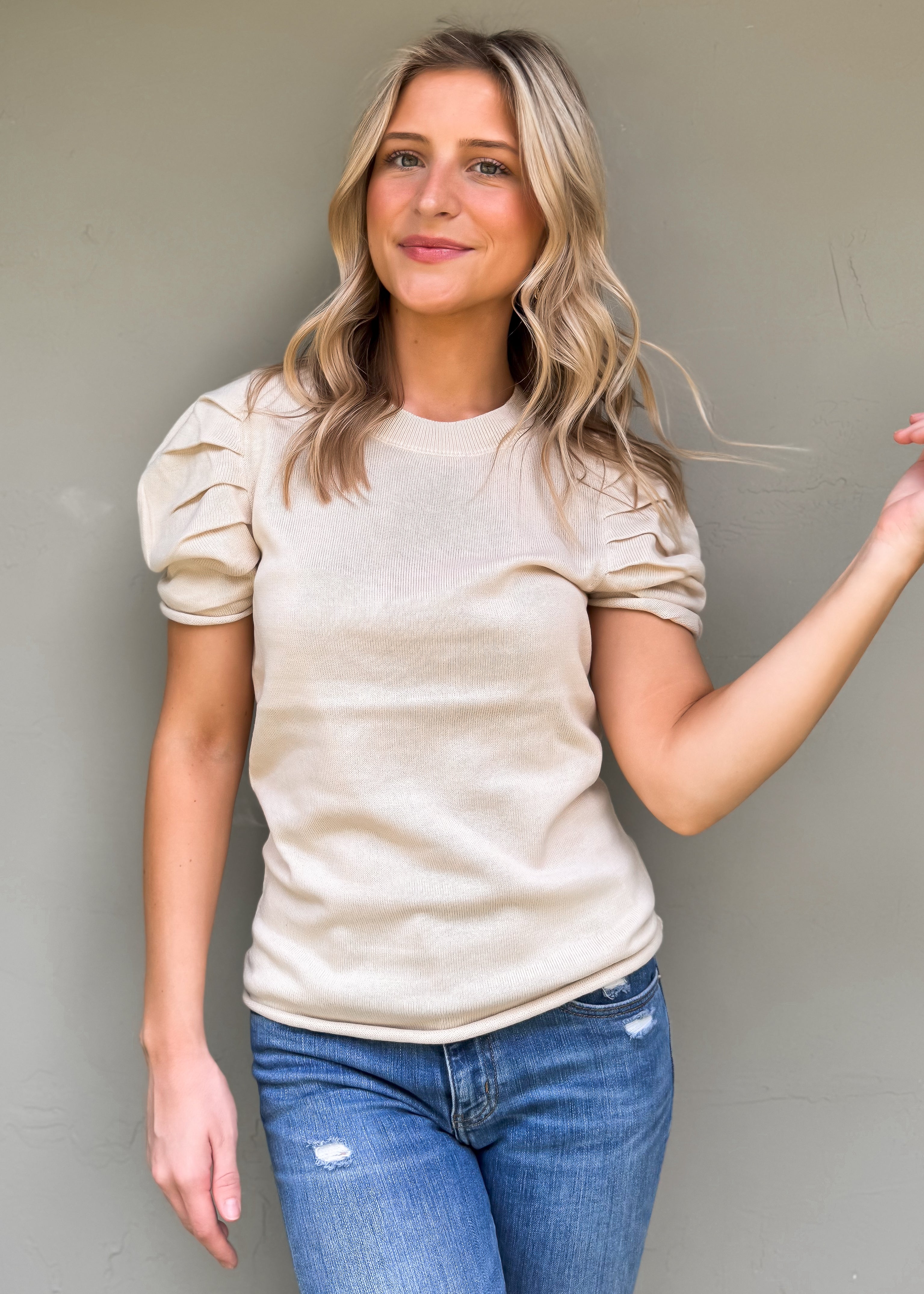 Another Love: Nahla Puff Sleeve Top, Birch