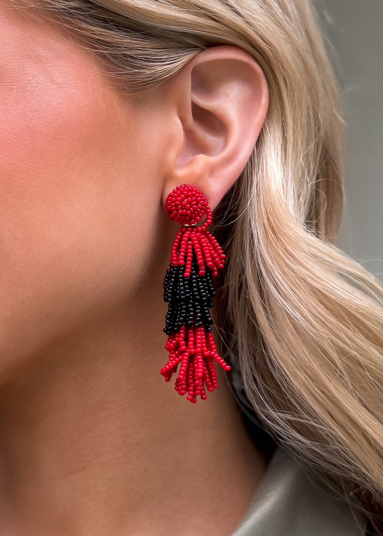 Pierce + Hide: Red/Black Tiered Tassel Earring