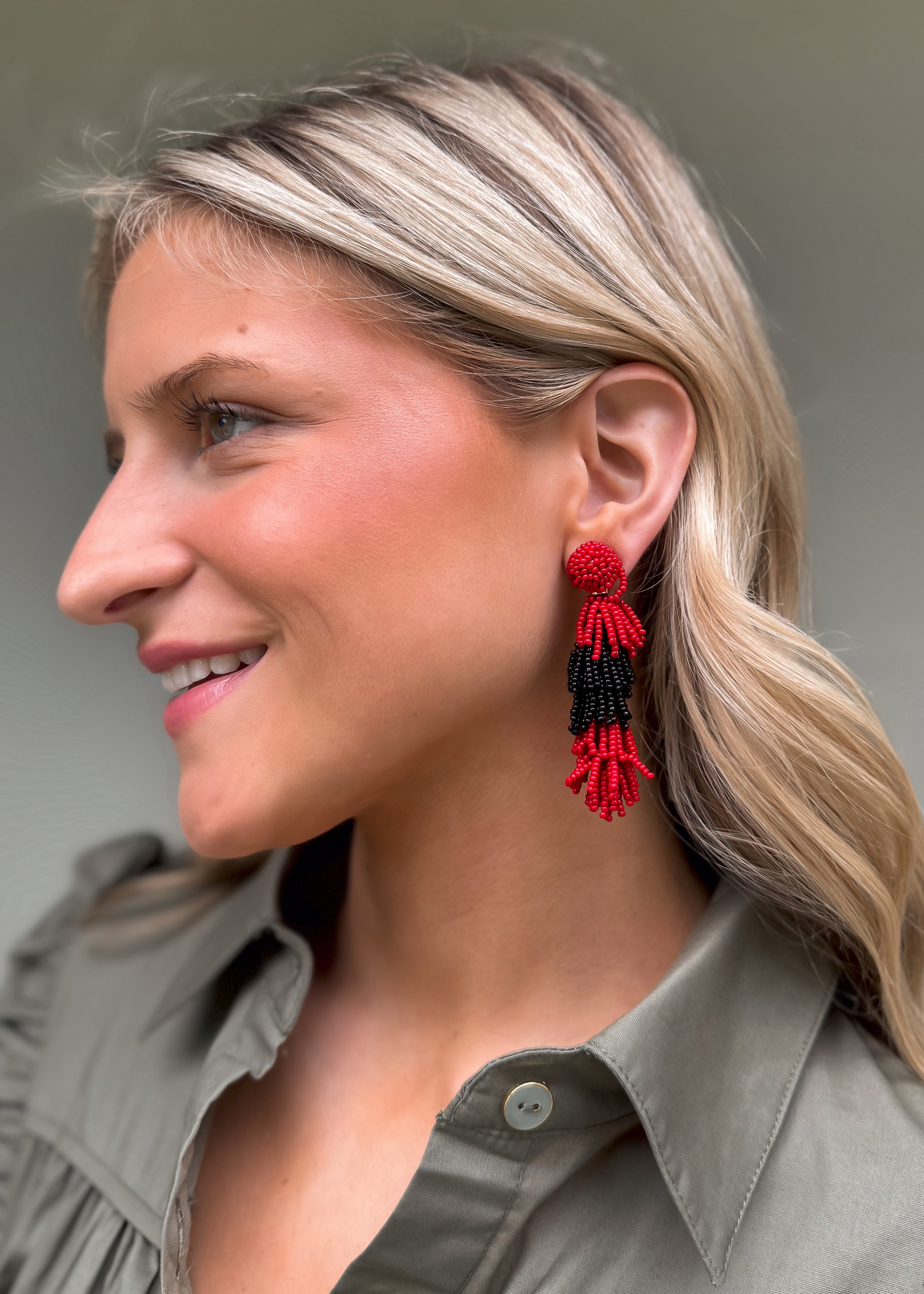 Pierce + Hide: Red/Black Tiered Tassel Earring