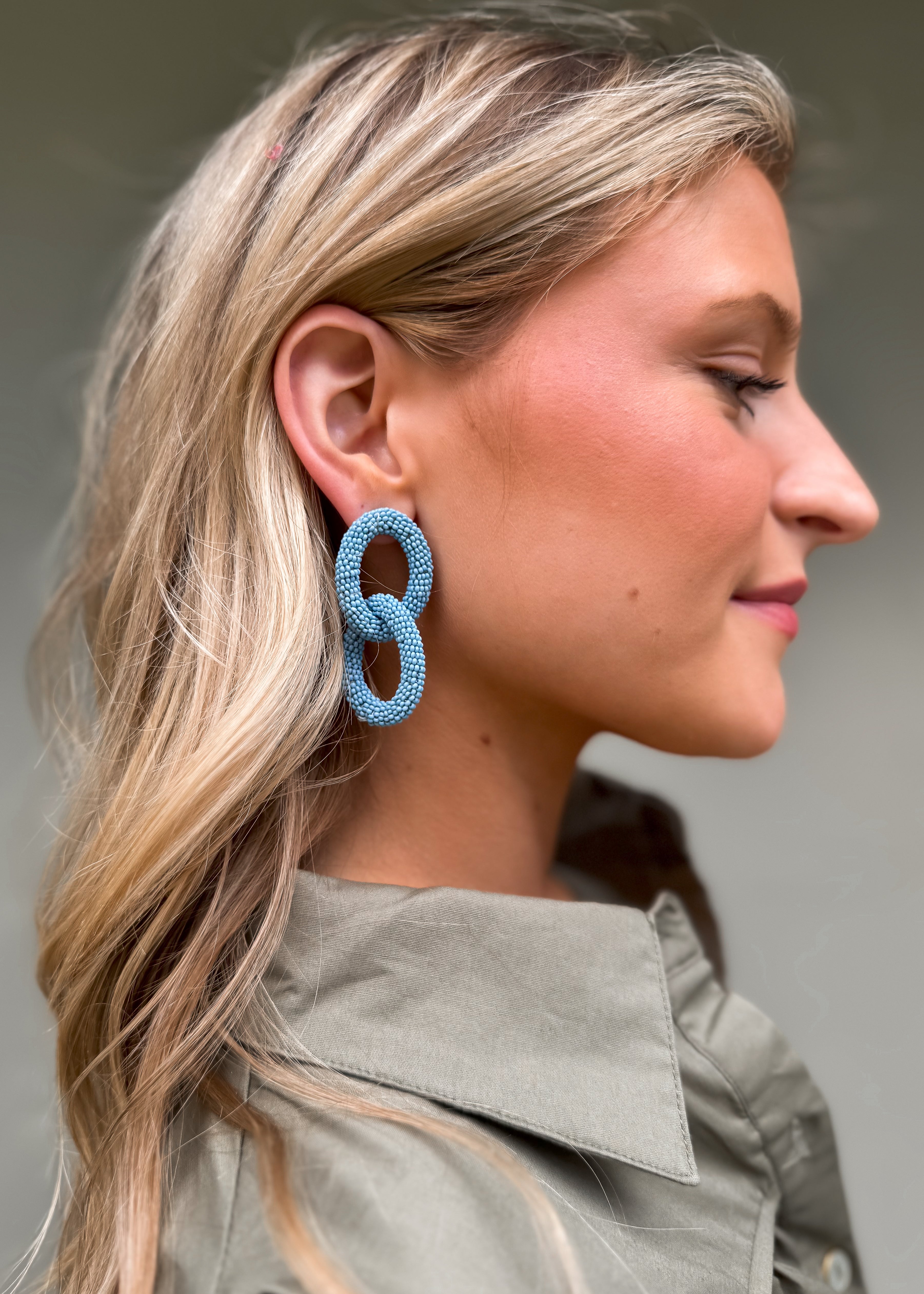 Pierce + Hide: Carolina Blue Beaded Link Earring