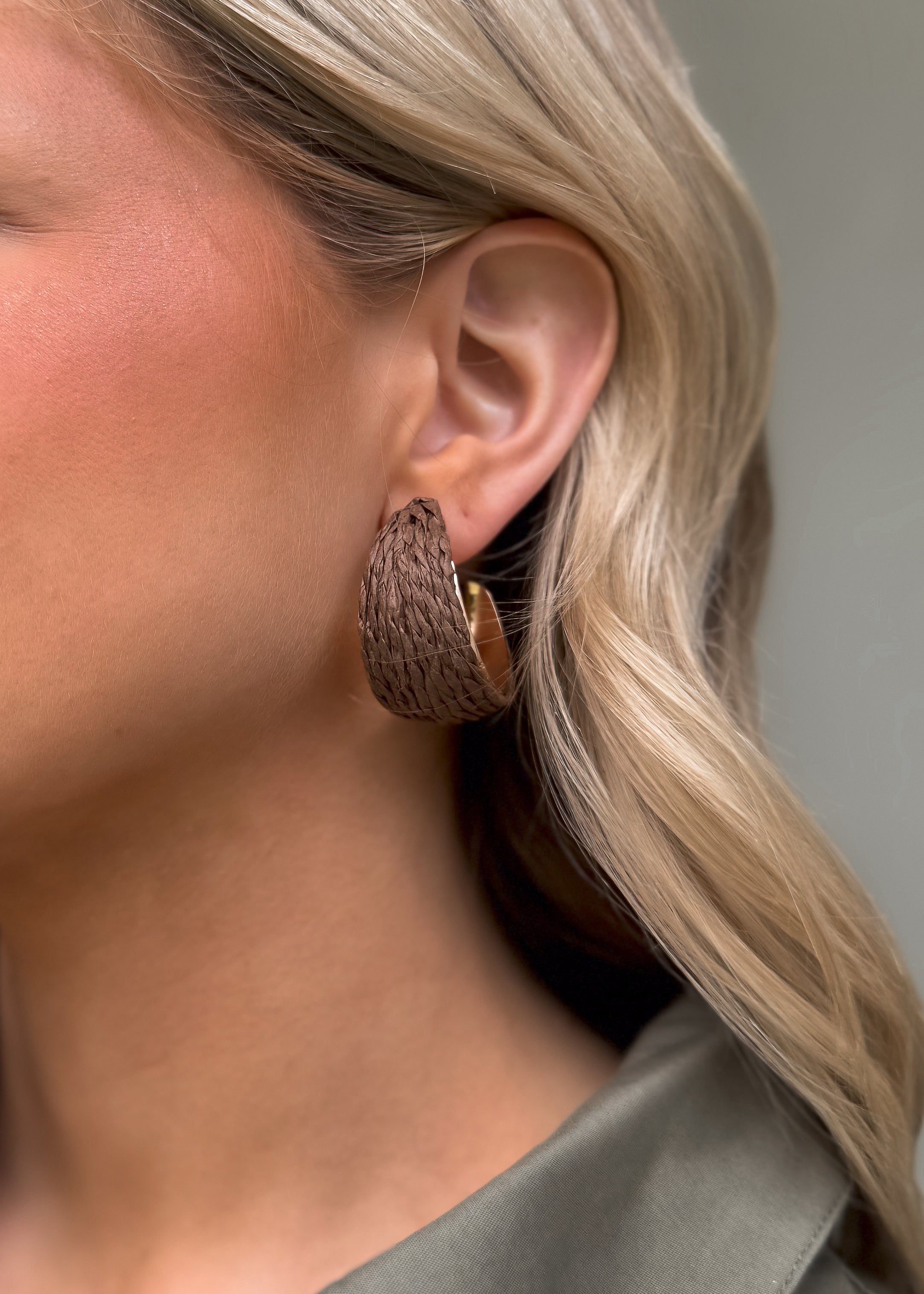 Pierce + Hide: Brown Raffia + Gold Hoop Earrings