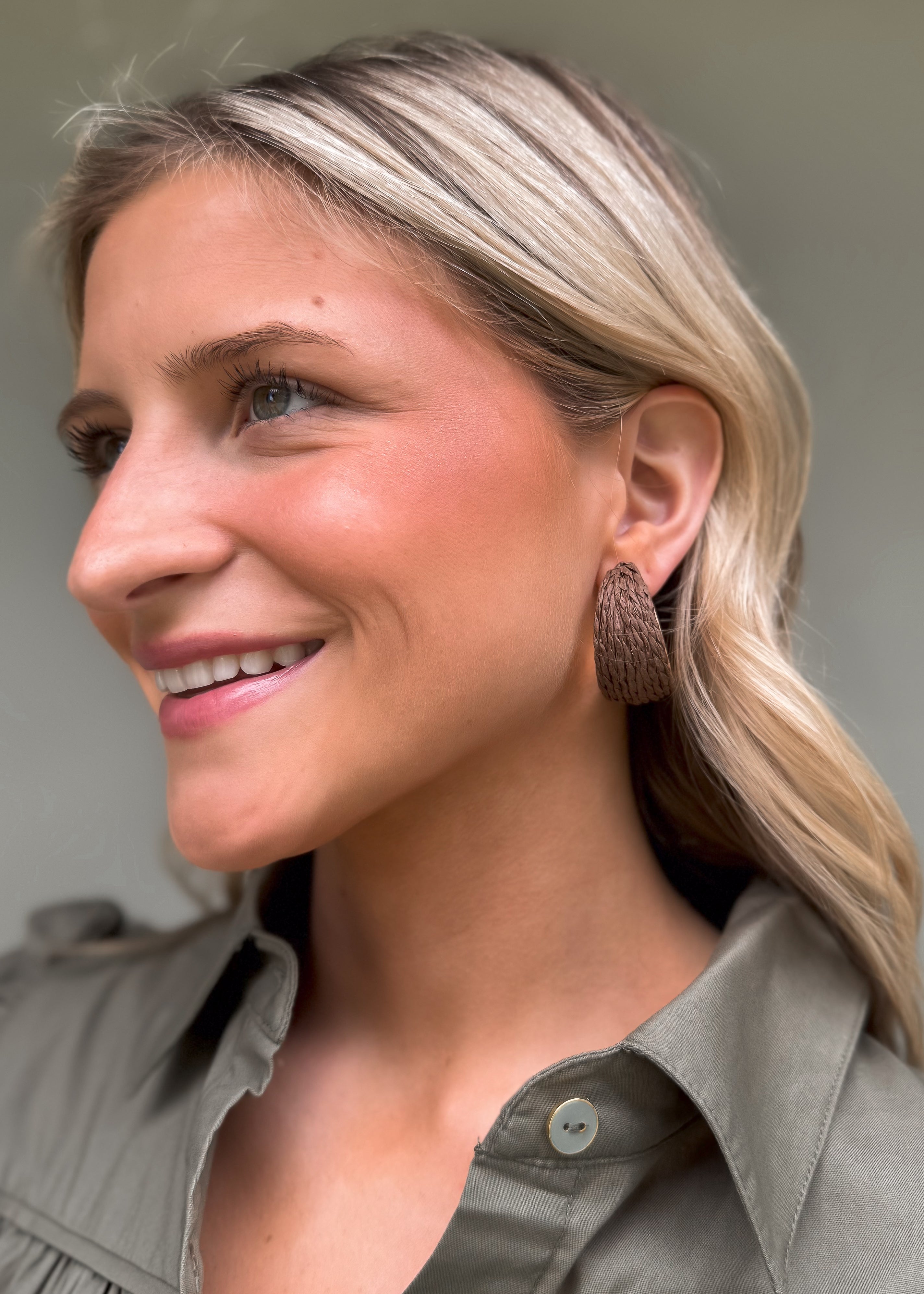 Pierce + Hide: Brown Raffia + Gold Hoop Earrings