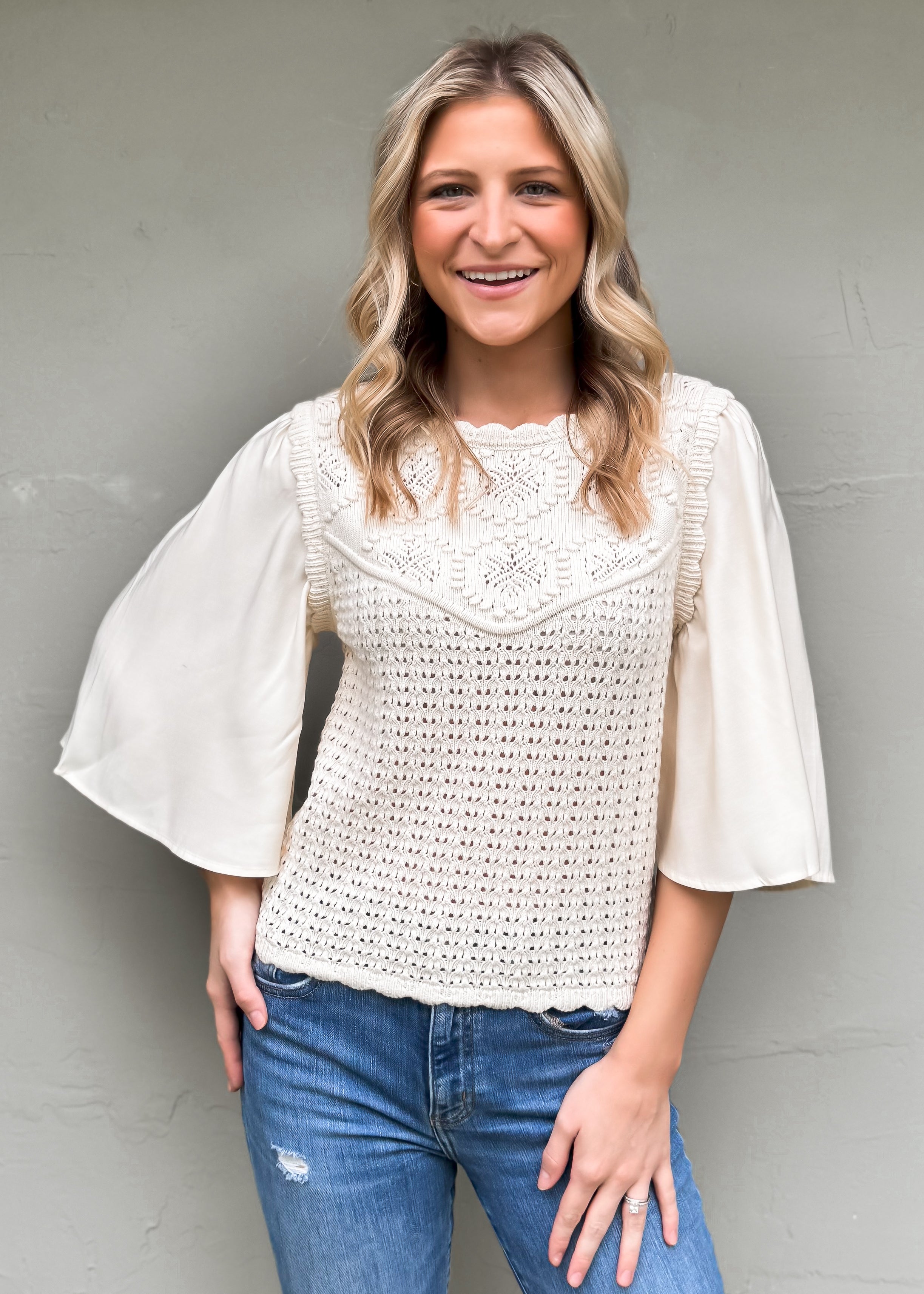 Another Love: Kimmy Wing Sleeve Sweater, Vintage Cream