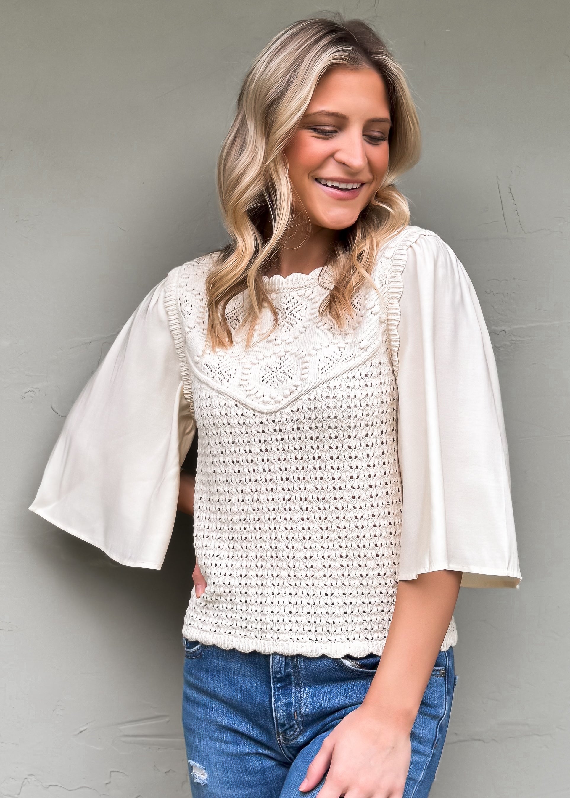 Another Love: Kimmy Wing Sleeve Sweater, Vintage Cream