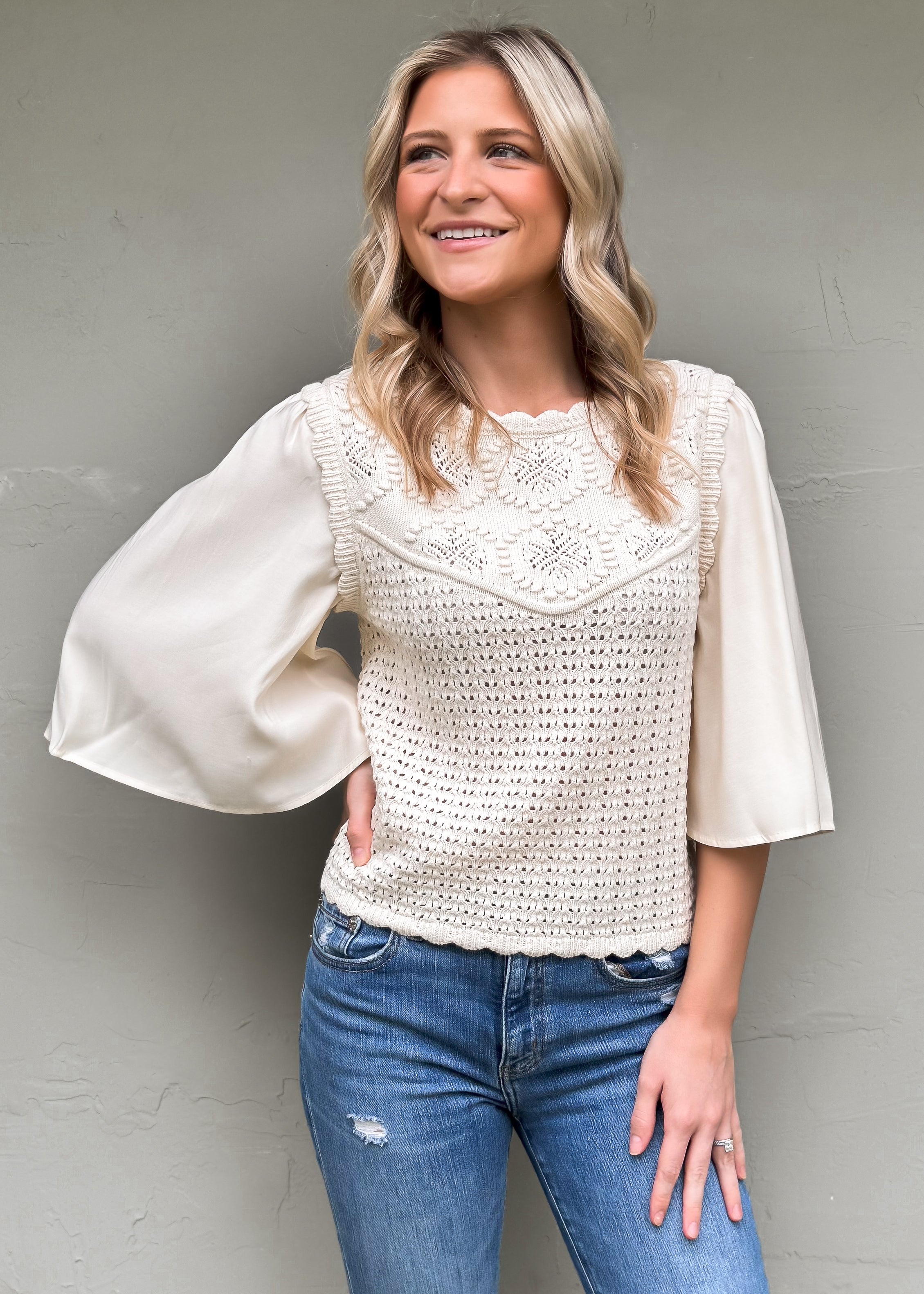 Another Love: Kimmy Wing Sleeve Sweater, Vintage Cream