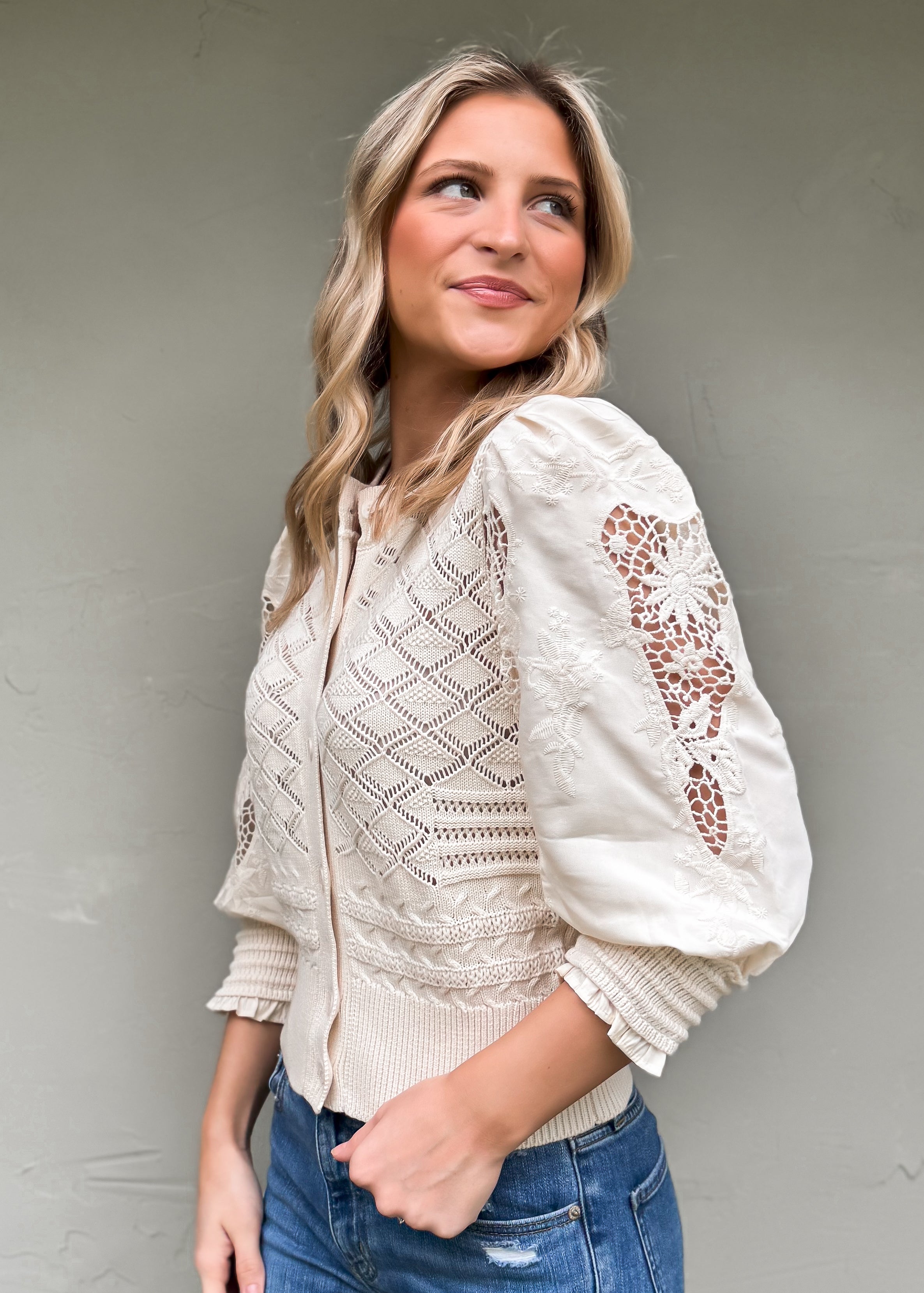 Another Love: Ankara Mesh Cardigan, Vintage Cream