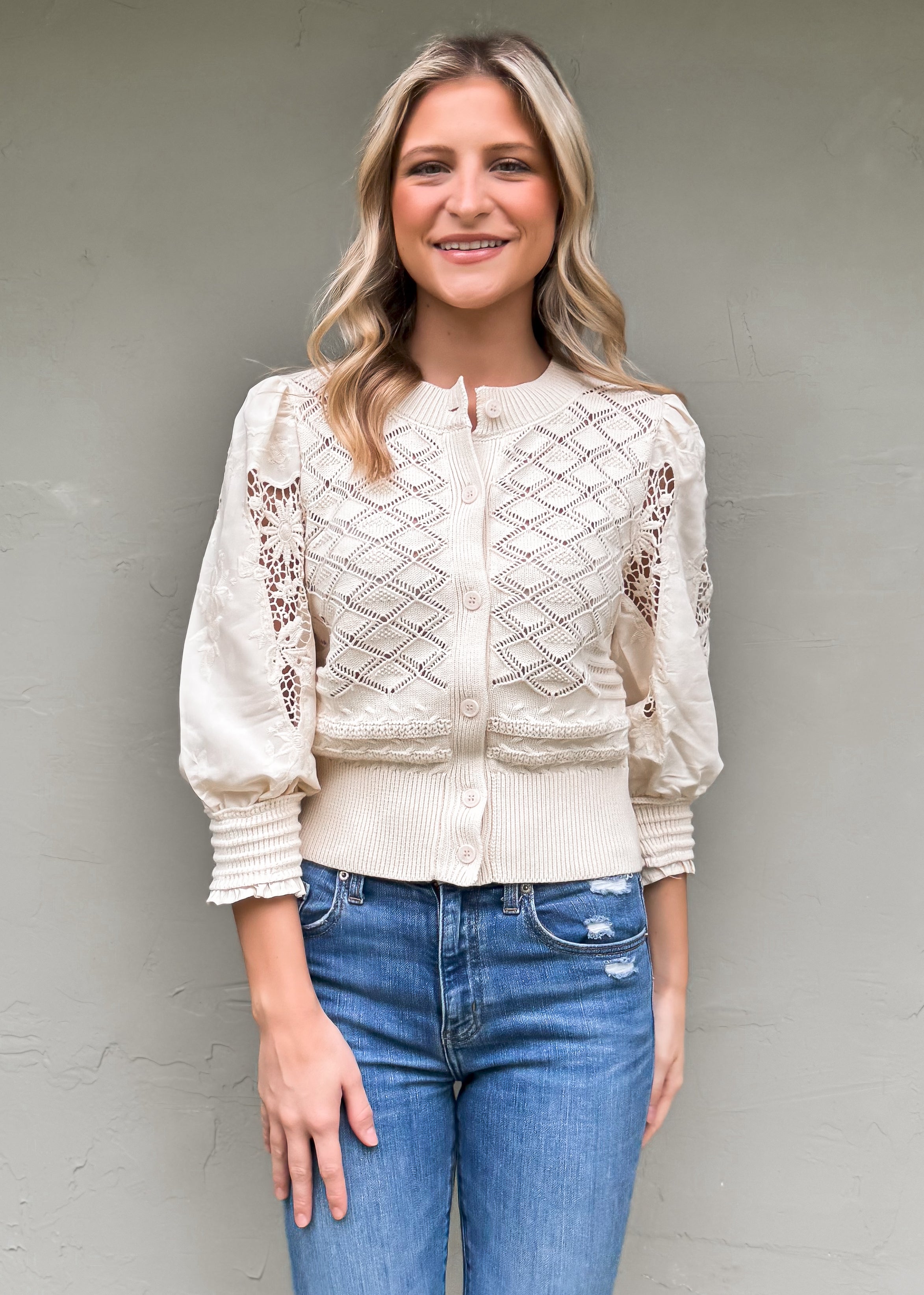 Another Love: Ankara Mesh Cardigan, Vintage Cream