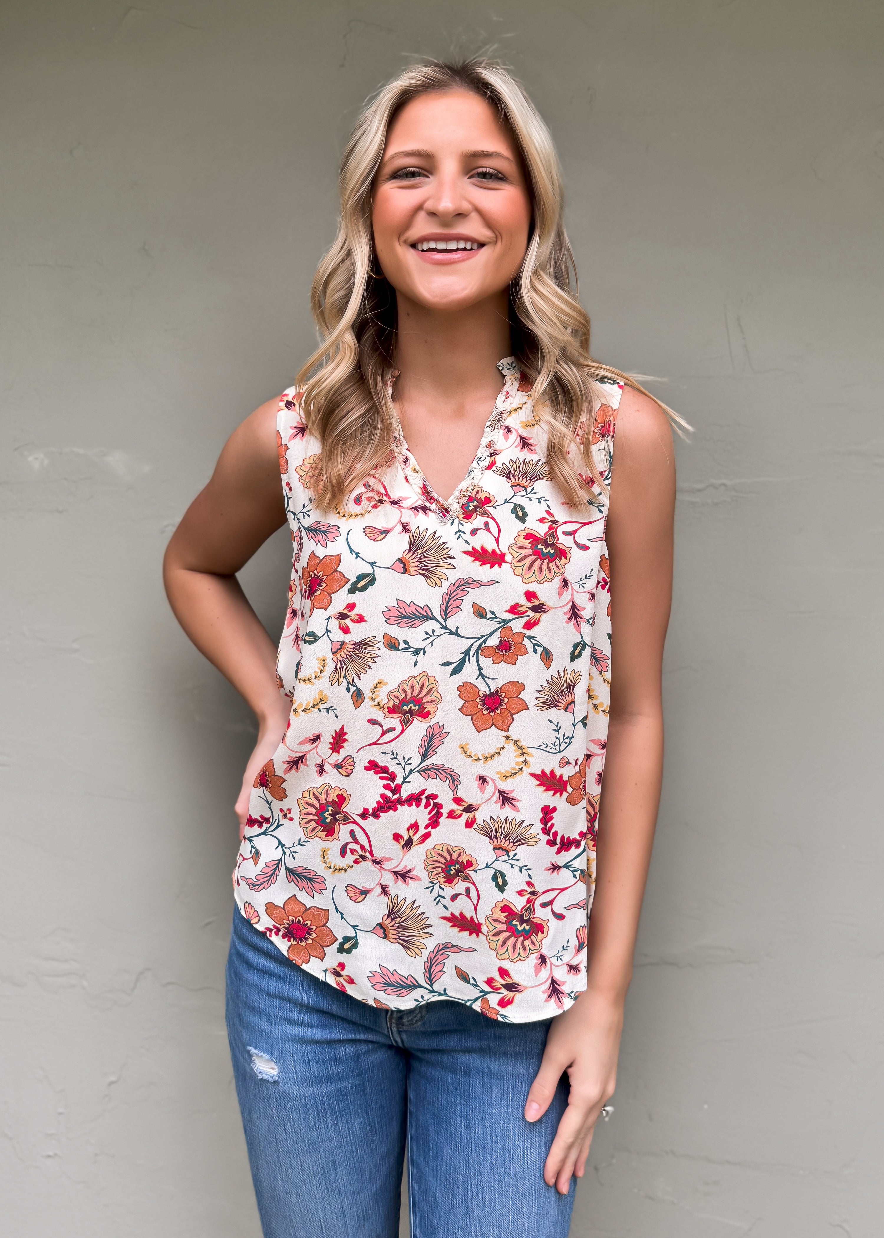 Another Love: Fia Ruffle Tank, Raspberry Bloom