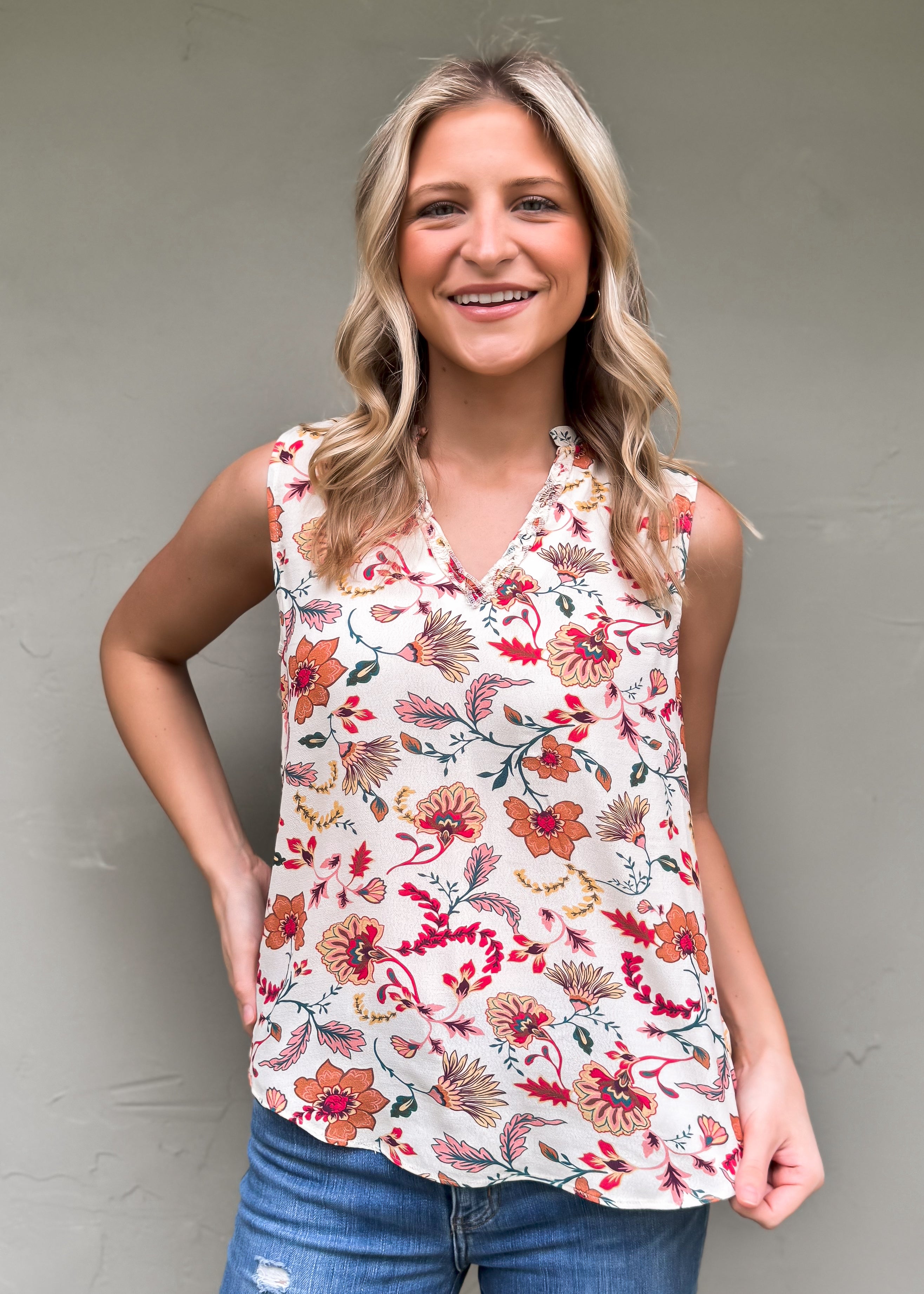 Another Love: Fia Ruffle Tank, Raspberry Bloom