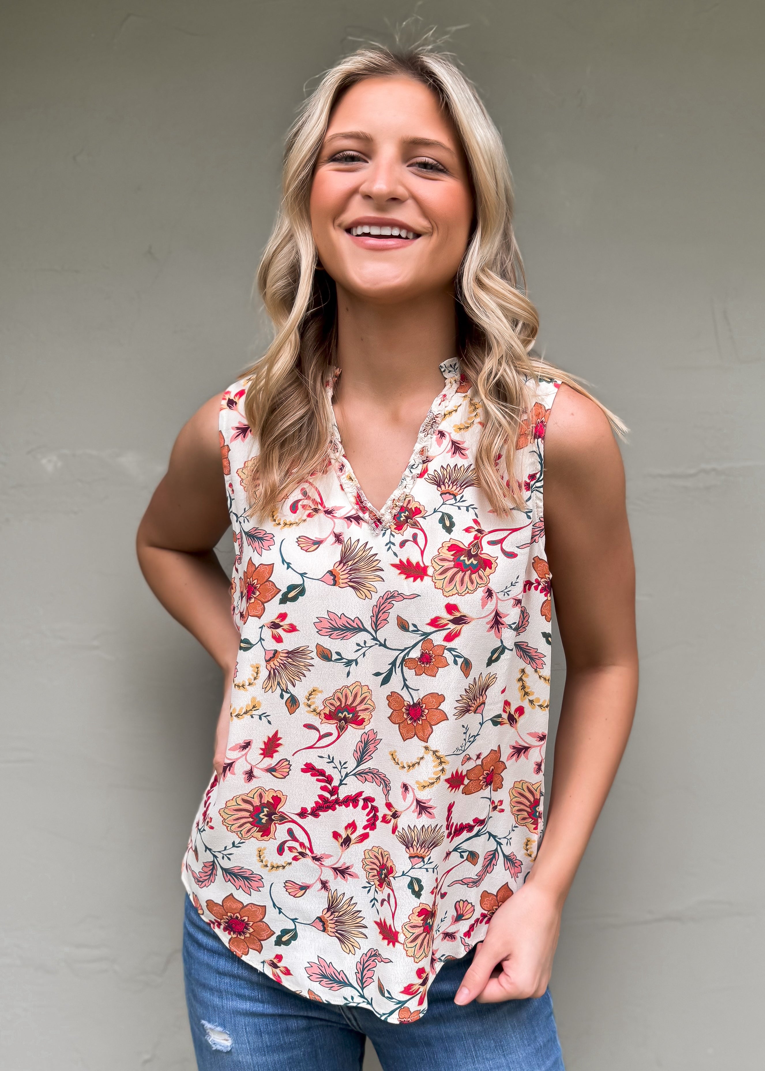 Another Love: Fia Ruffle Tank, Raspberry Bloom