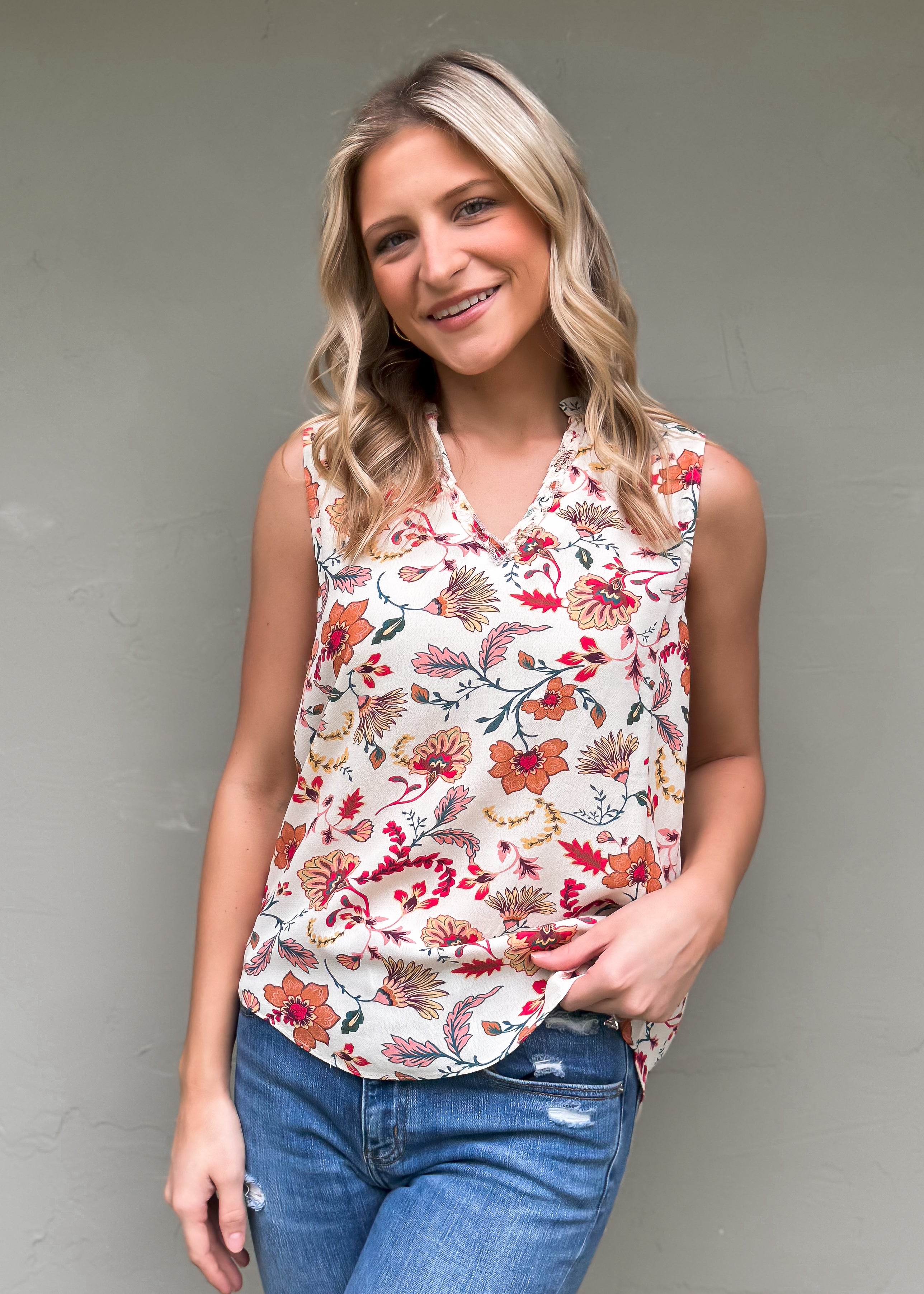 Another Love: Fia Ruffle Tank, Raspberry Bloom