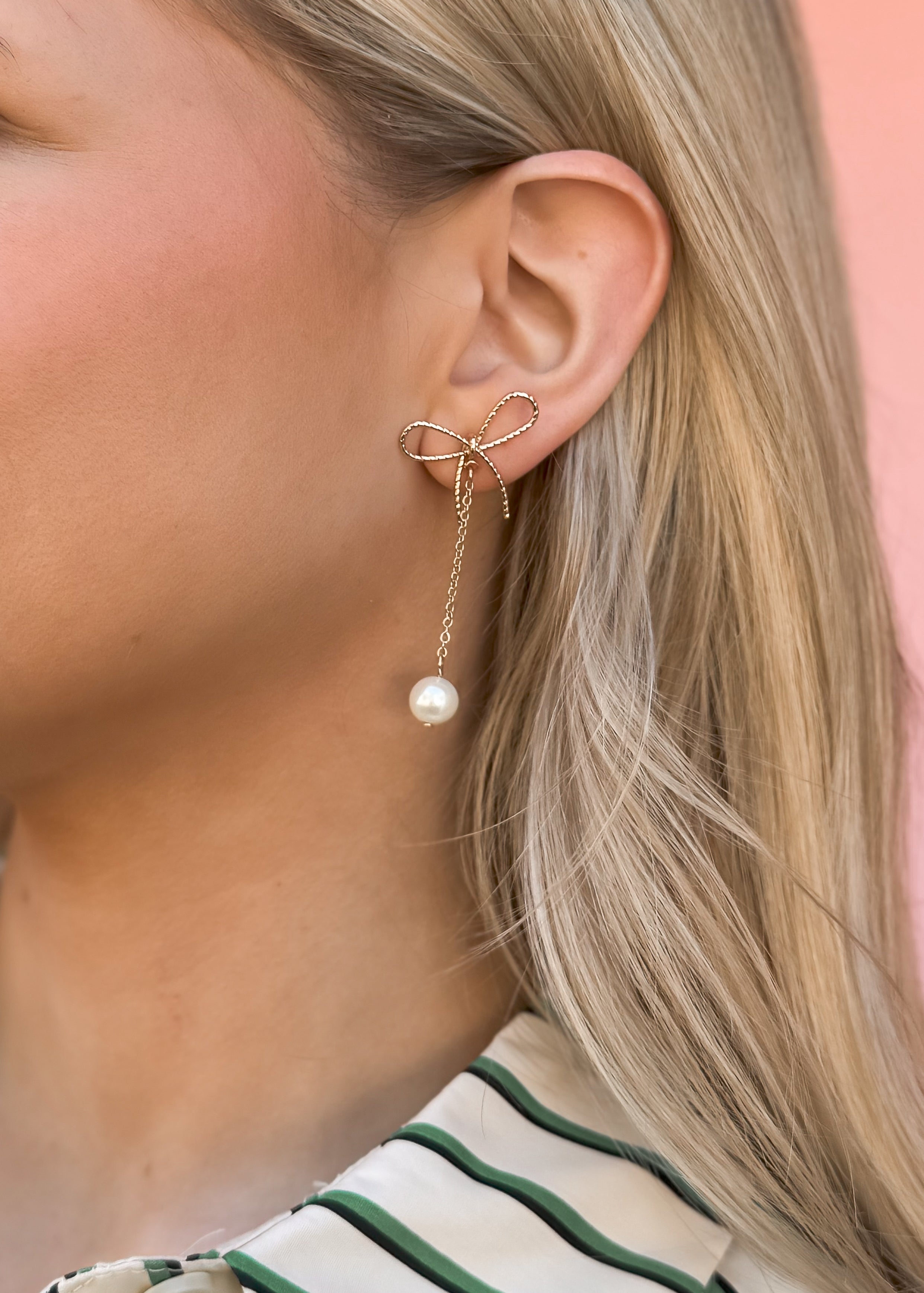 Bow with Pearl Drop Earrings