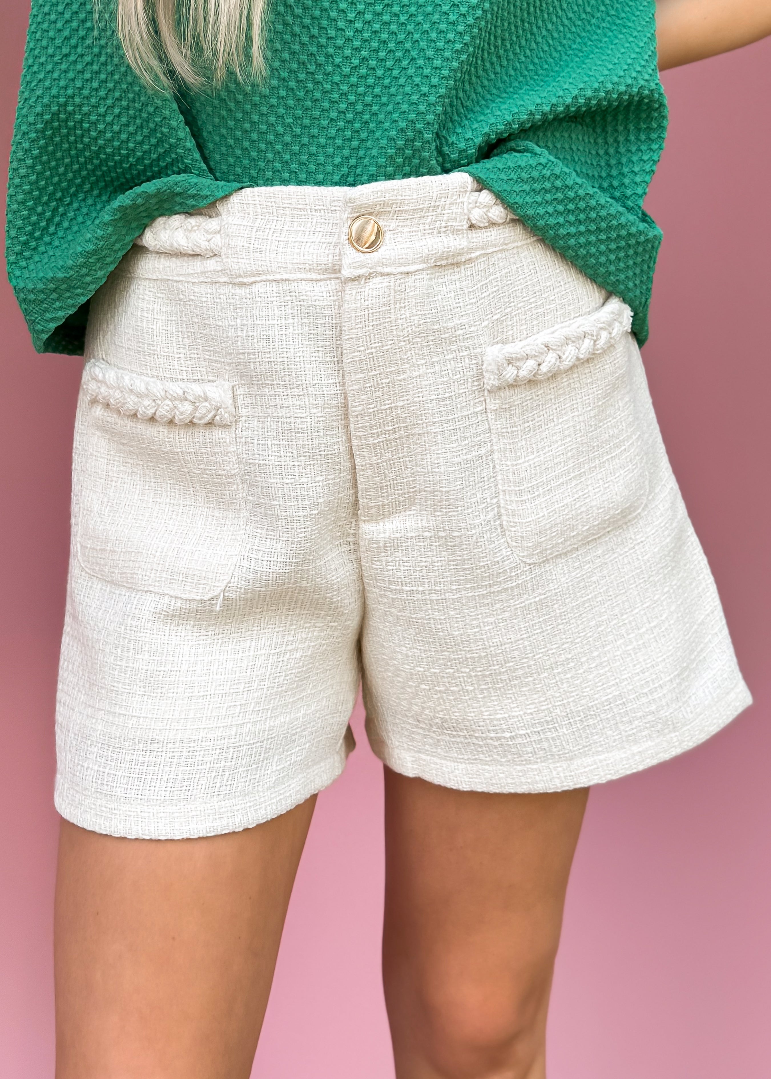 Gold Button Detailed Tweed Shorts