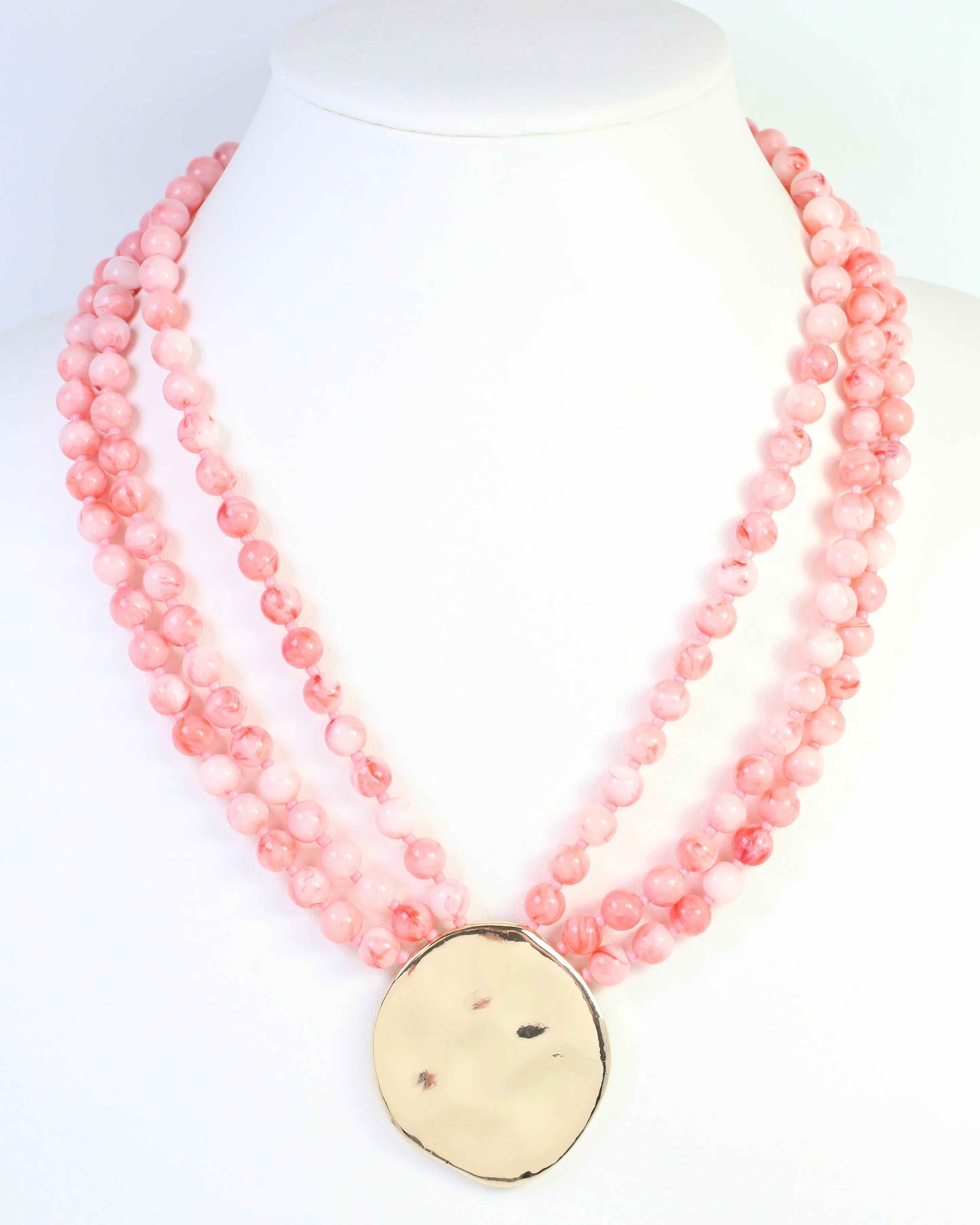 Caroline Hill: Kori Beaded Layered Necklace with Pendant Pink