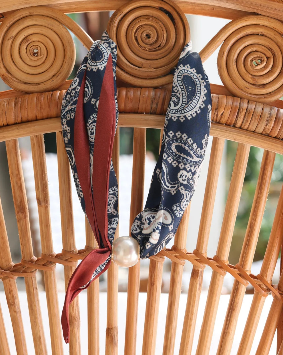 Caroline Hill: Navy Paisley Pearl Scarf Necklace