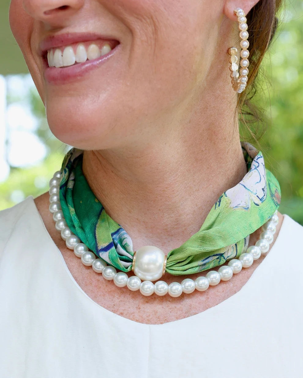 Caroline Hill: Green Two Strand Pearl Scarf Necklace