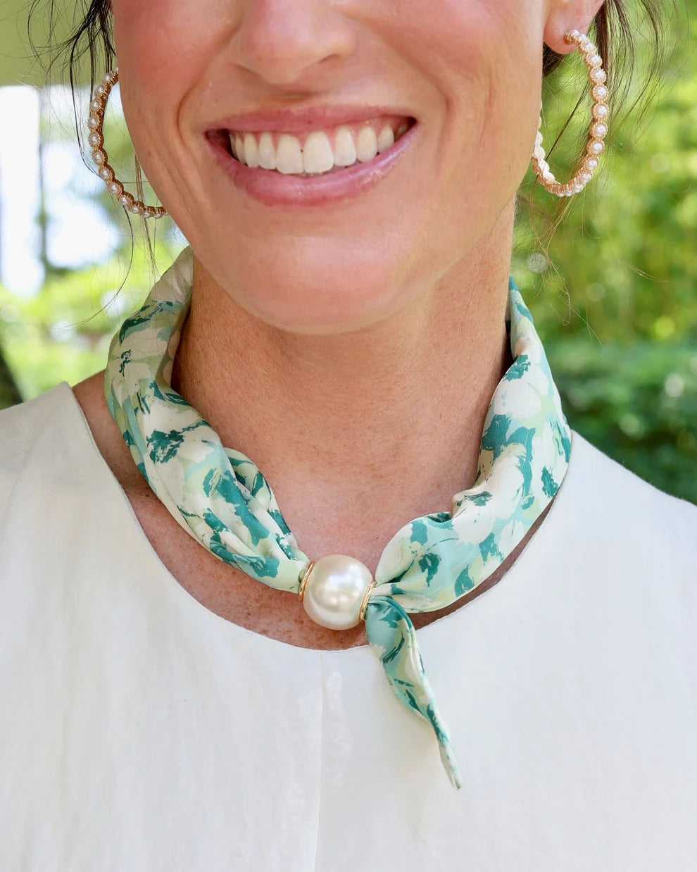 Caroline Hill: Green Pearl Scarf Necklace