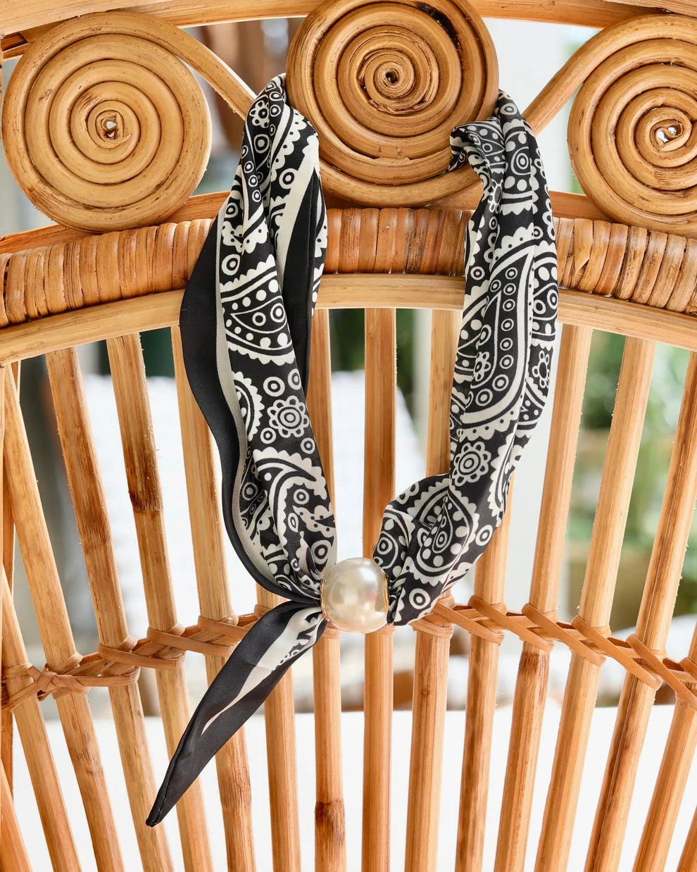 Caroline Hill: Black Paisley Pearl Scarf Necklace