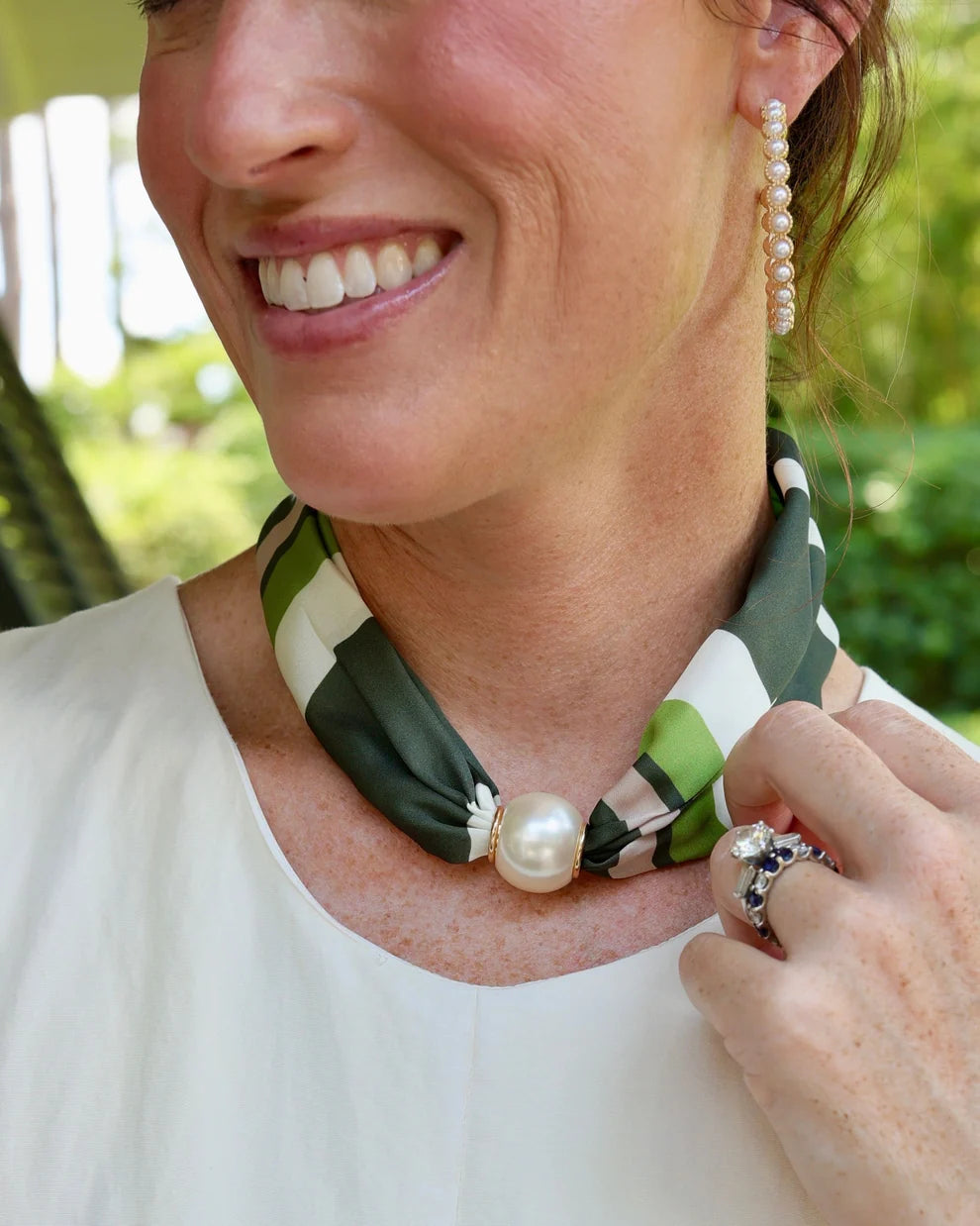 Caroline Hill: Olive Pearl Scarf Necklace