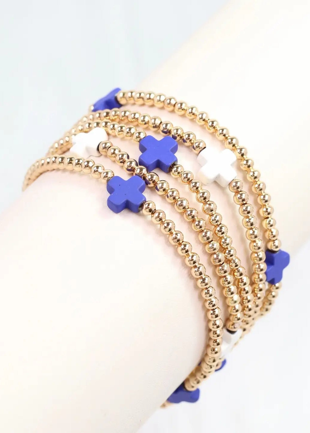Caroline Hill: Brittany Cross Bracelet Set Blue White