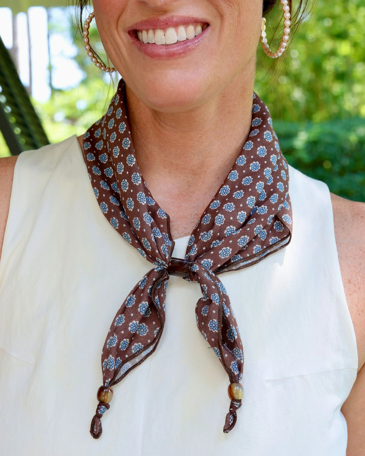 Caroline Hill: Abinger Scarf Brown Floral