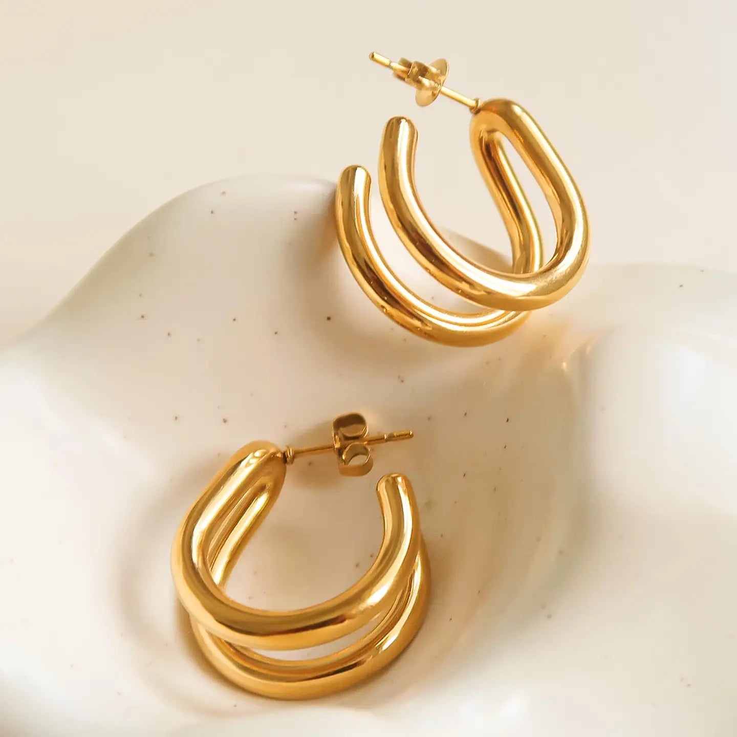 Flanerie: Lucille 18K Gold Non-Tarnish Double C Hoop Earring
