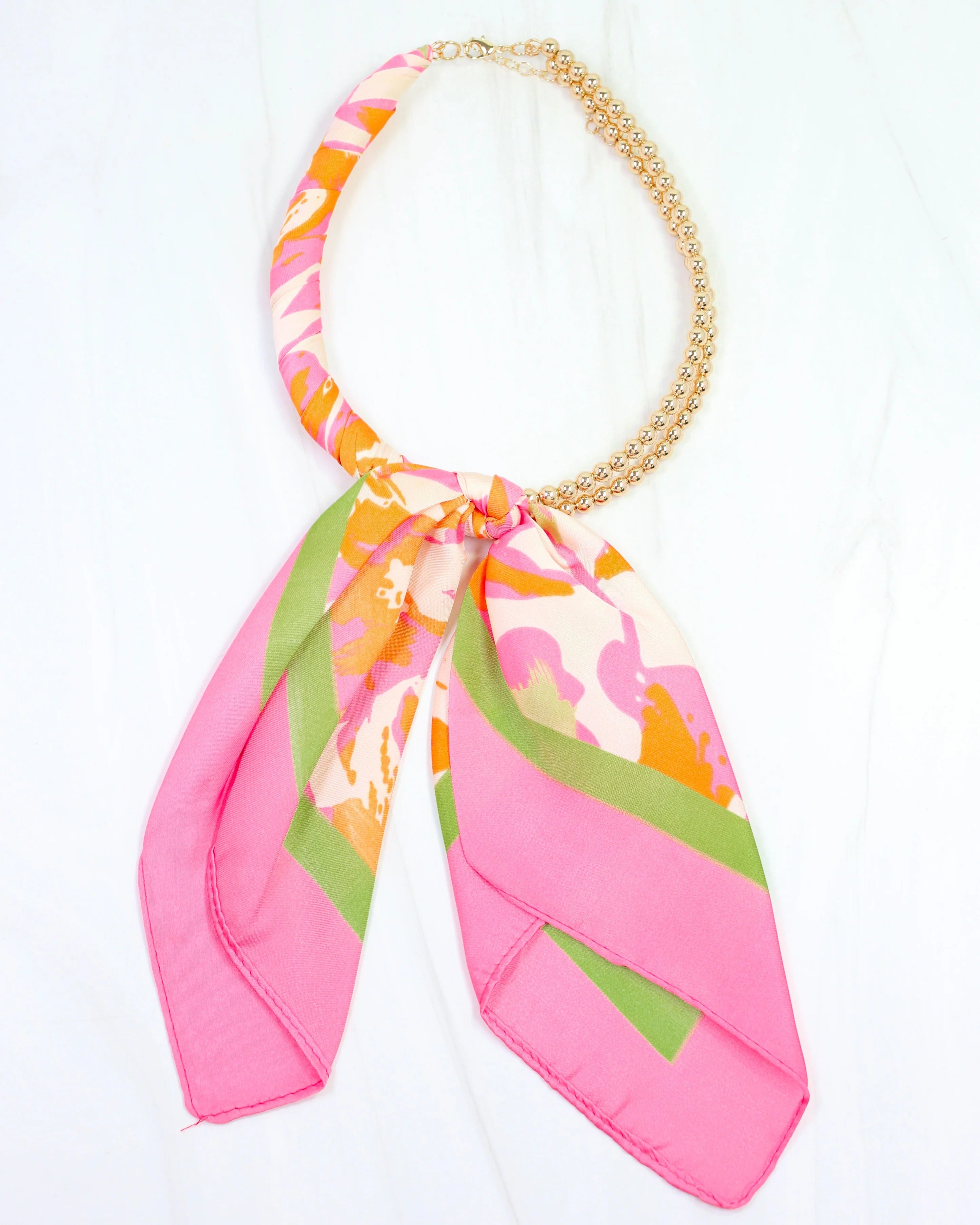 Caroline Hill: Laya Beaded Scarf Collar Necklace Pink Multi