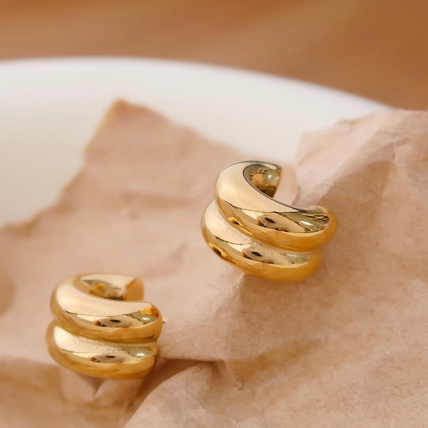 Flanerie: Emma Non-Tarnish Double C-Hoop Earring - Gold