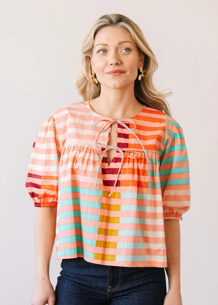 Sunshine Tienda: Apricot Colorful Stripe Mira Top