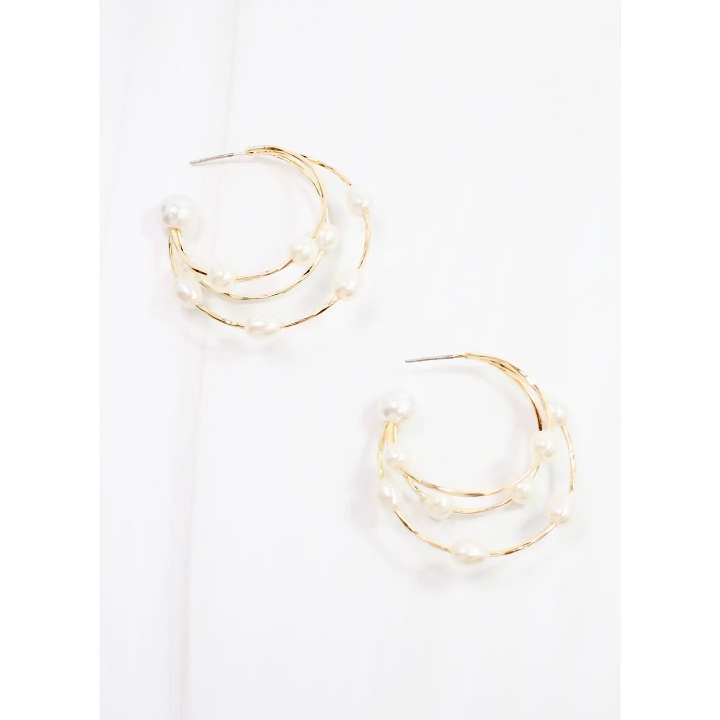 Caroline Hill: Marley Triple Pearl Hoop Earring Gold