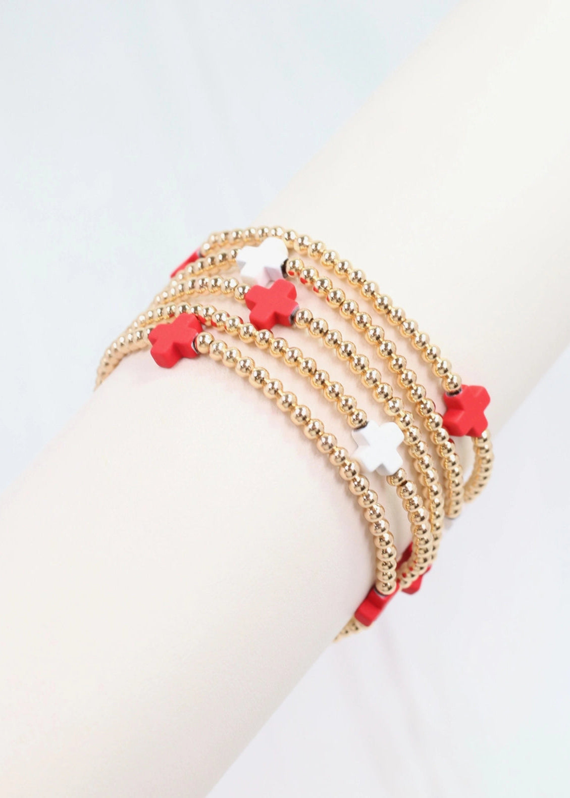 Caroline Hill: Brittany Cross Bracelet Set Red White