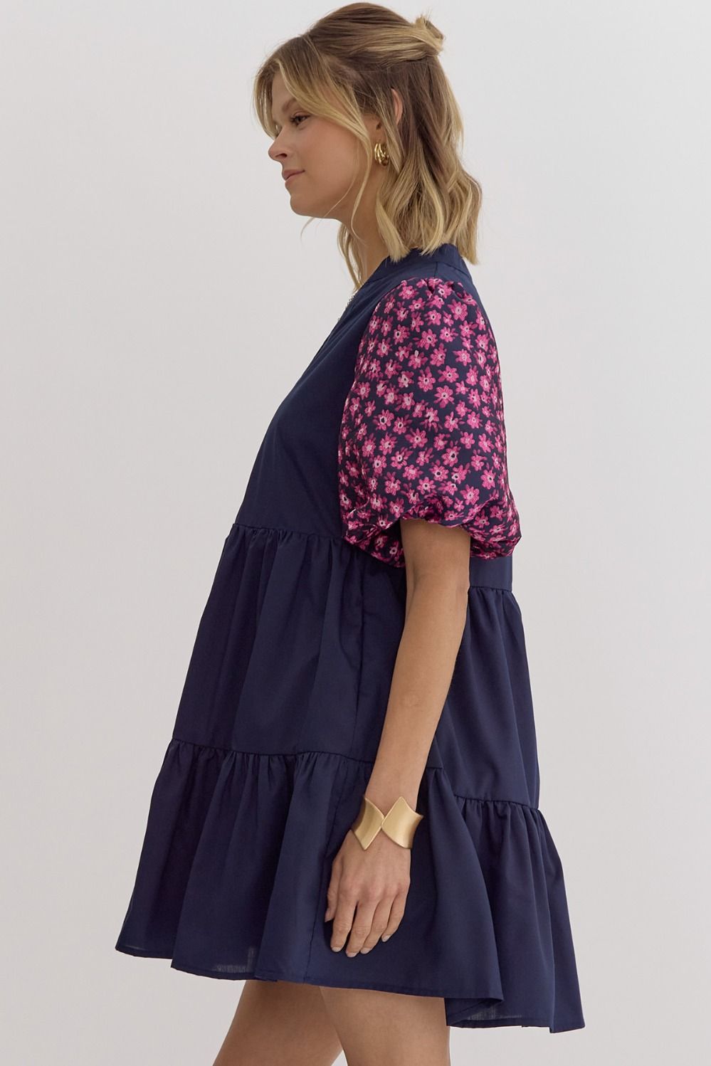 Floral Puff Sleeve Dress, Blue