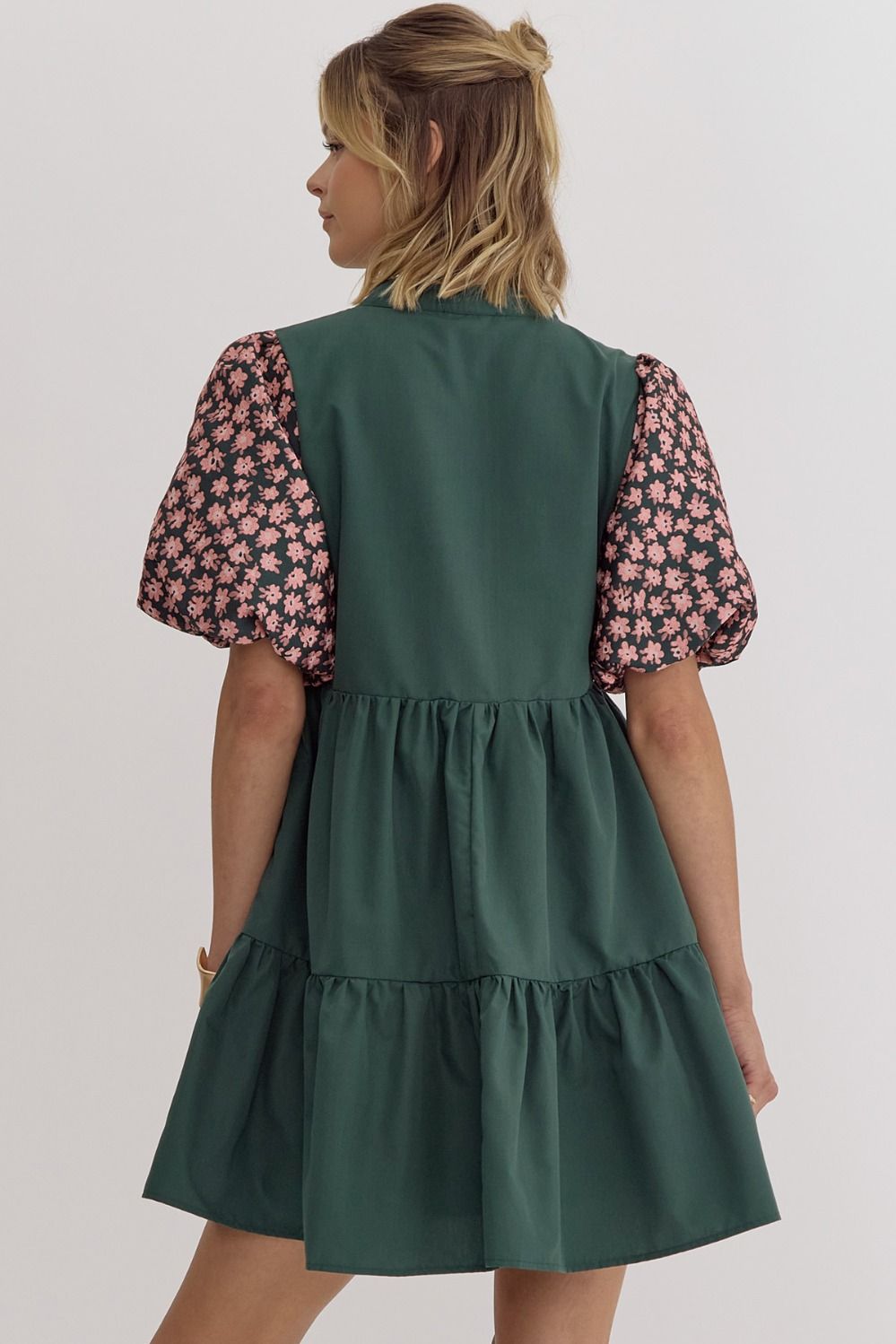 Floral Puff Sleeve Dress, Green