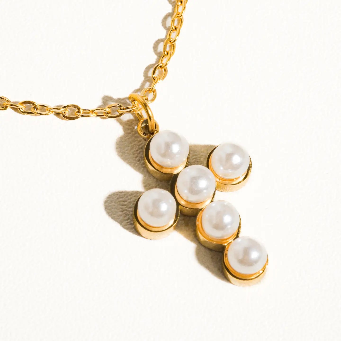 Flanerie: Faith Non-Tarnish Dainty Pearl Cross Necklace