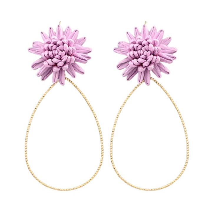 Pierce + Hide: Lavender Raffia Flower Teardrop Earrings