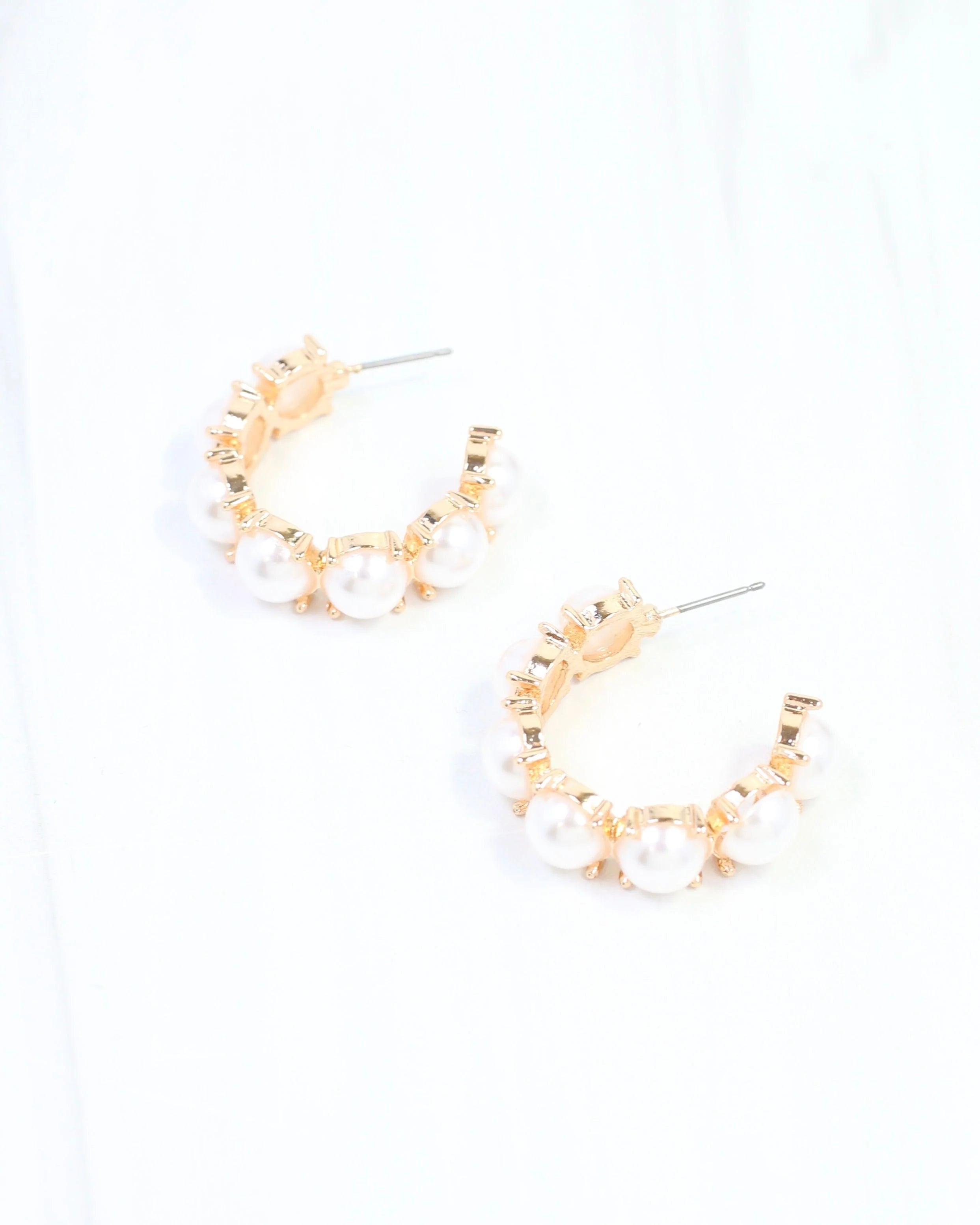 Caroline Hill: Cleo Pearl Medium Hoop Earring Cream