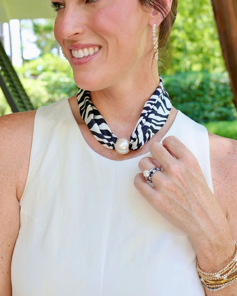 Caroline Hill: Black/Ivory Pearl Scarf Necklace